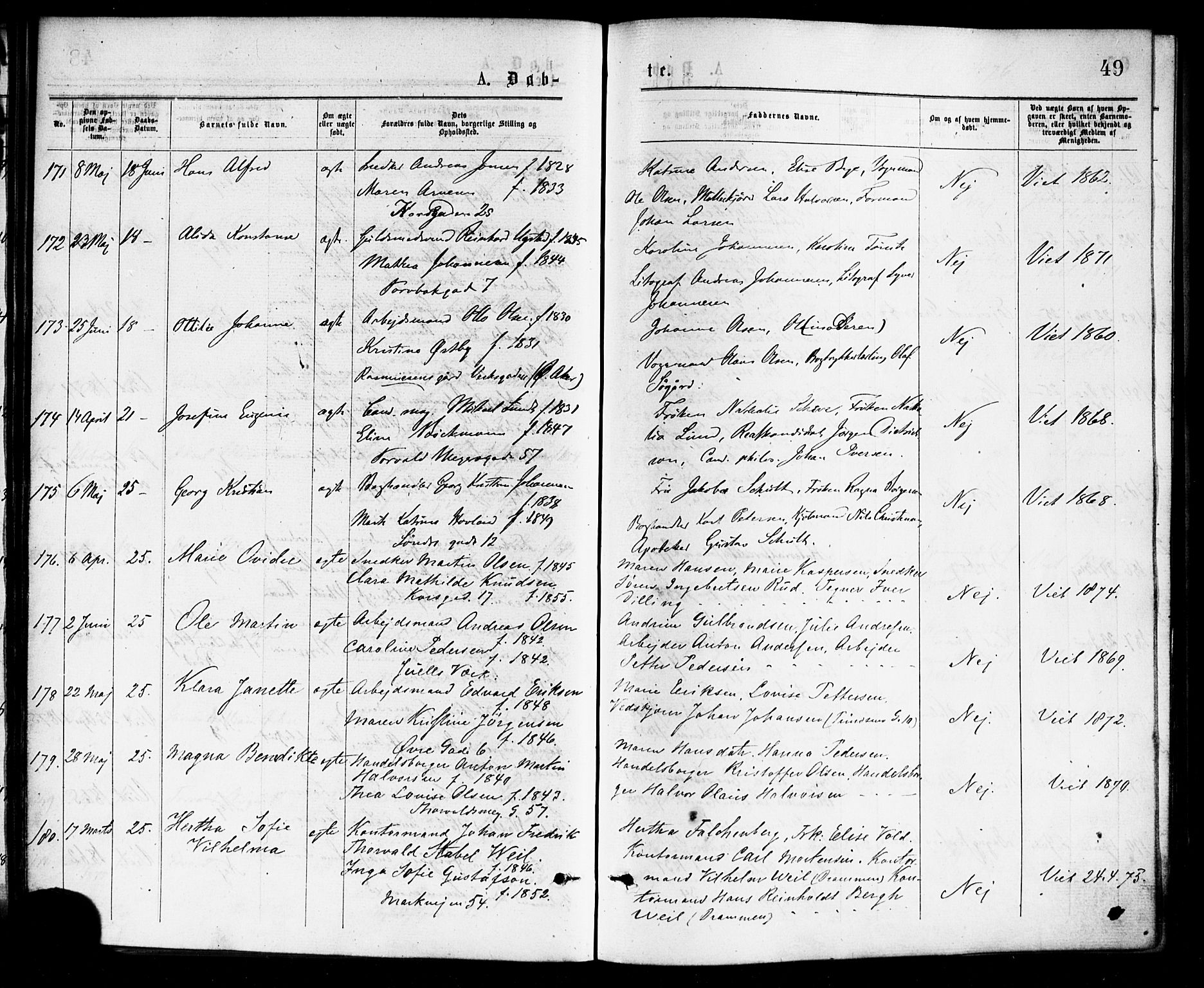 Paulus prestekontor Kirkebøker, SAO/A-10871/F/Fa/L0001: Parish register (official) no. 1, 1875-1878, p. 49