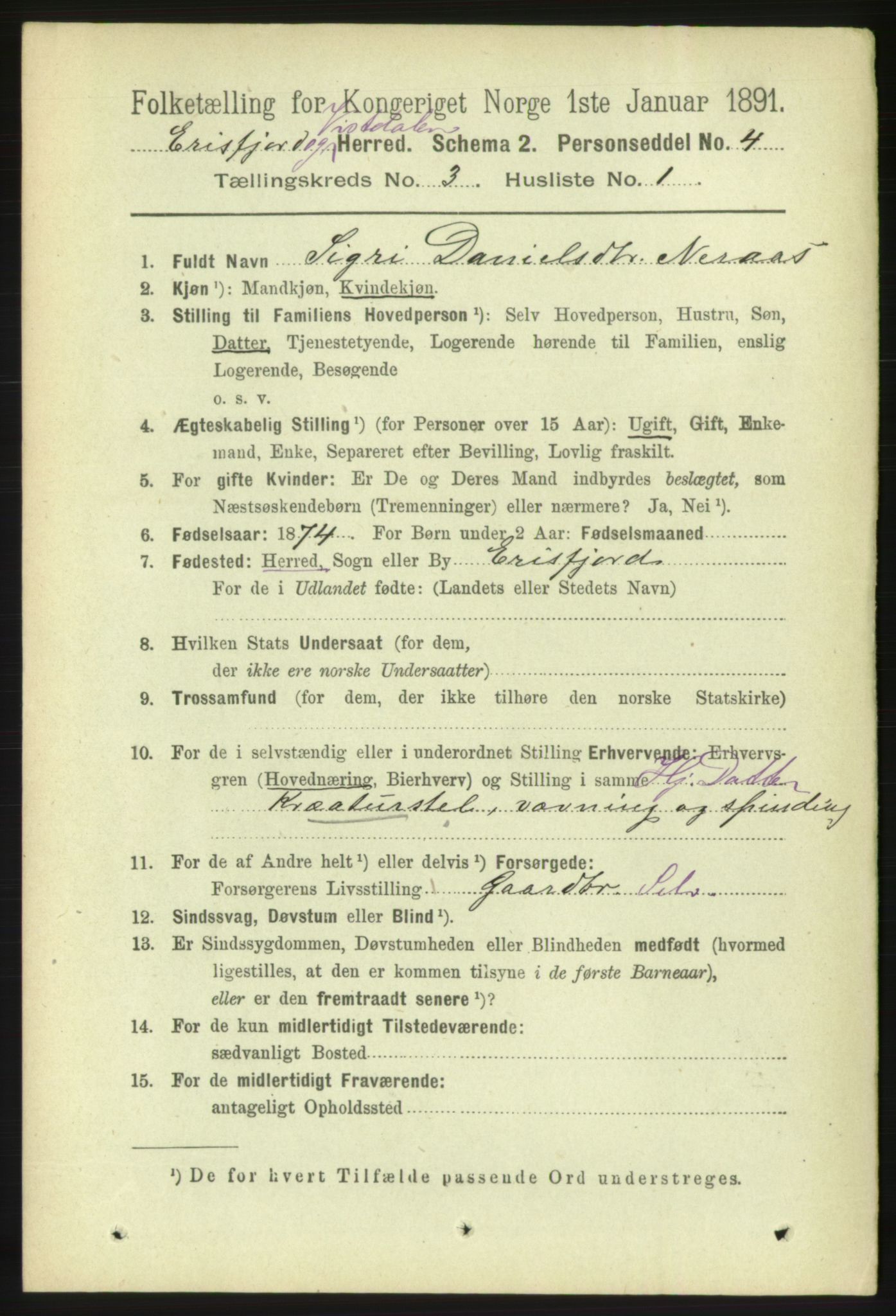 RA, 1891 census for 1542 Eresfjord og Vistdal, 1891, p. 630