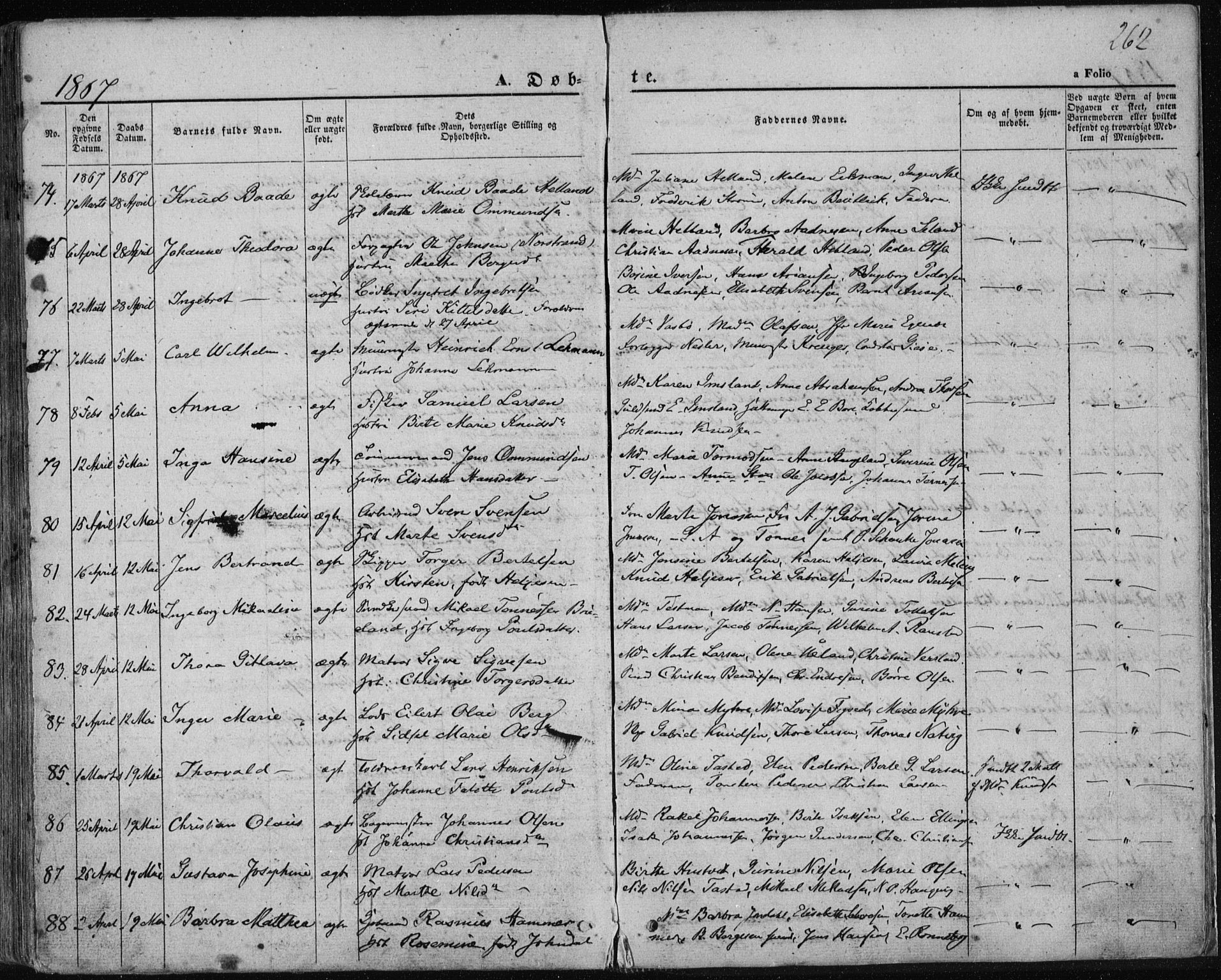 Domkirken sokneprestkontor, SAST/A-101812/001/30/30BA/L0017: Parish register (official) no. A 16, 1855-1867, p. 262