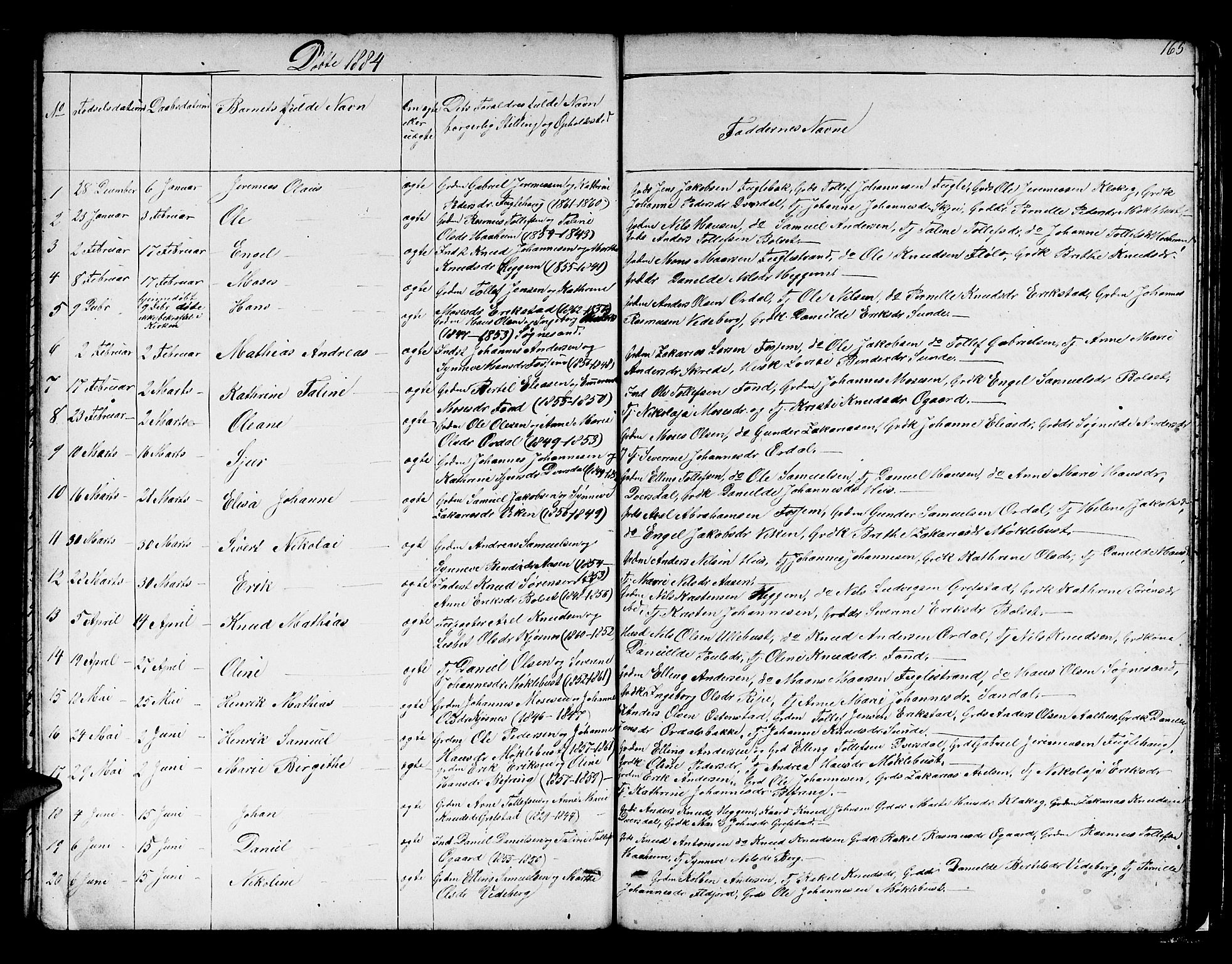 Jølster sokneprestembete, AV/SAB-A-80701/H/Hab/Habb/L0001: Parish register (copy) no. B 1, 1853-1887, p. 165