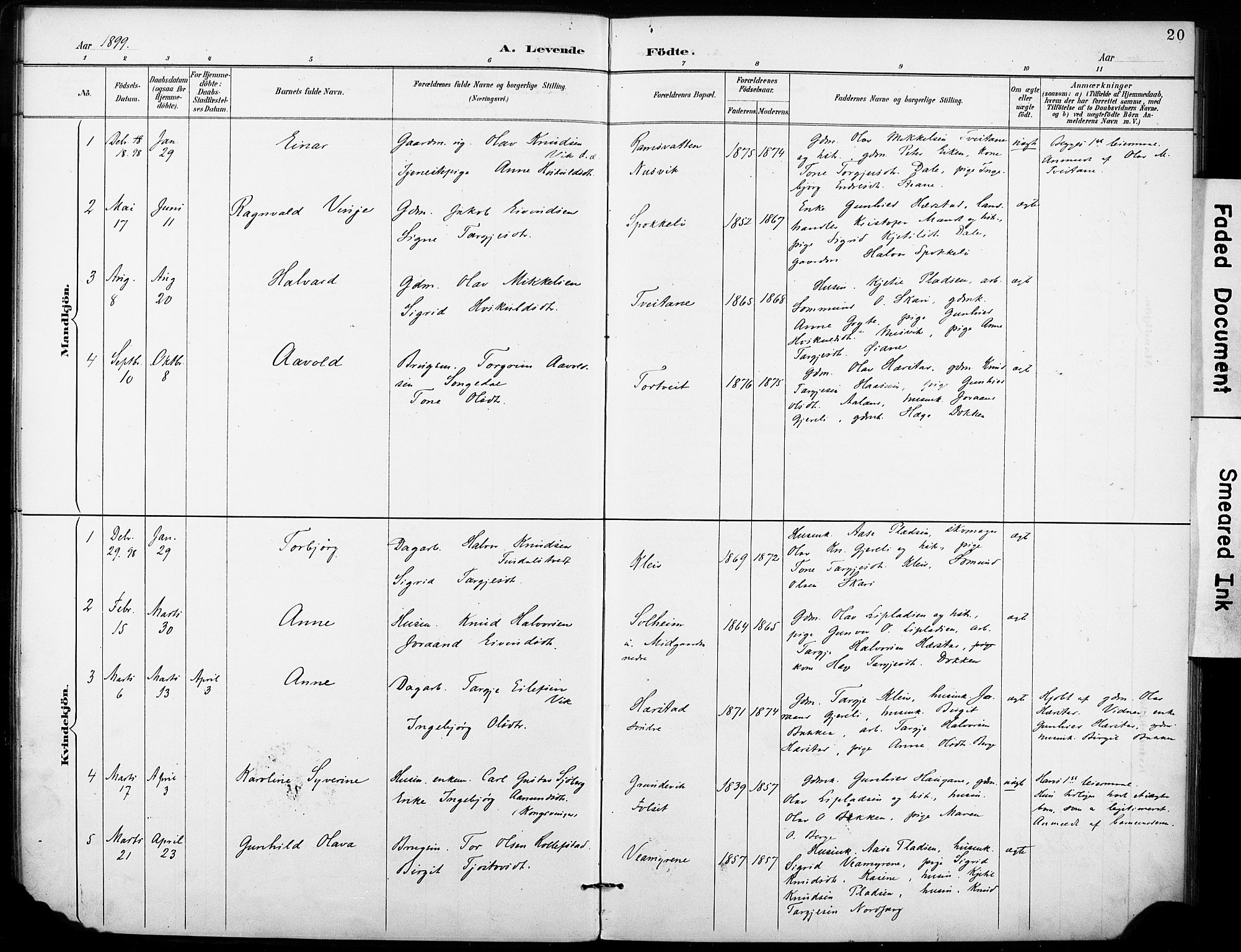 Fyresdal kirkebøker, SAKO/A-263/F/Fb/L0003: Parish register (official) no. II 3, 1887-1903, p. 20