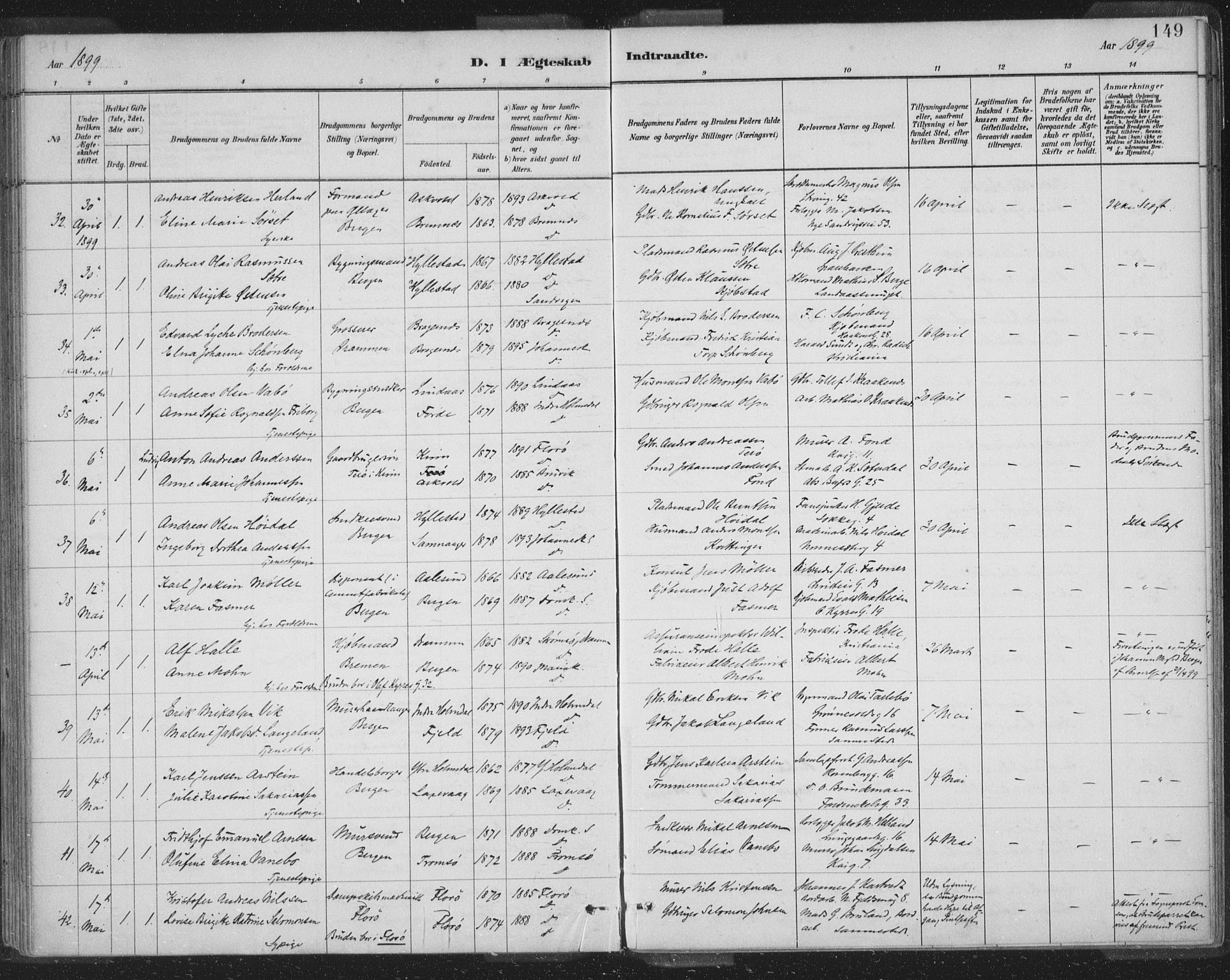 Domkirken sokneprestembete, AV/SAB-A-74801/H/Hab/L0032: Parish register (copy) no. D 4, 1880-1907, p. 149