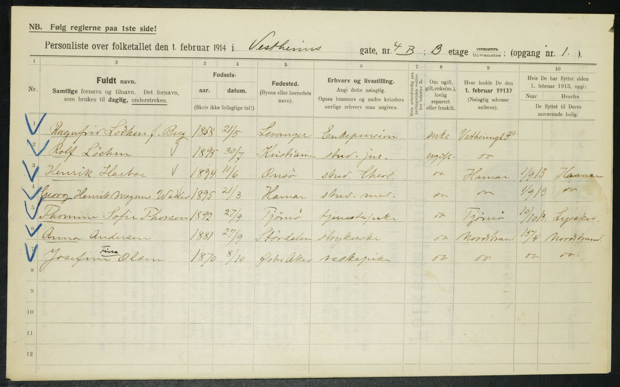 OBA, Municipal Census 1914 for Kristiania, 1914, p. 123515