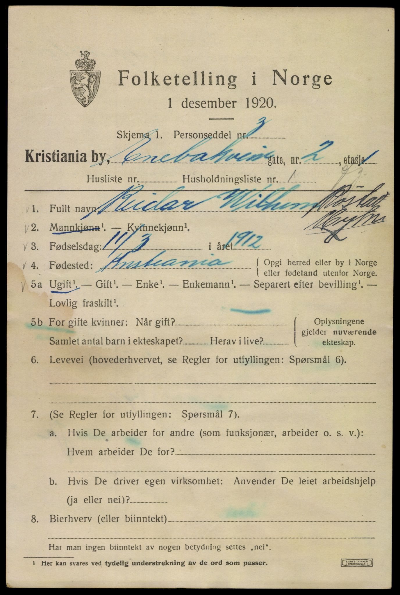 SAO, 1920 census for Kristiania, 1920, p. 215685