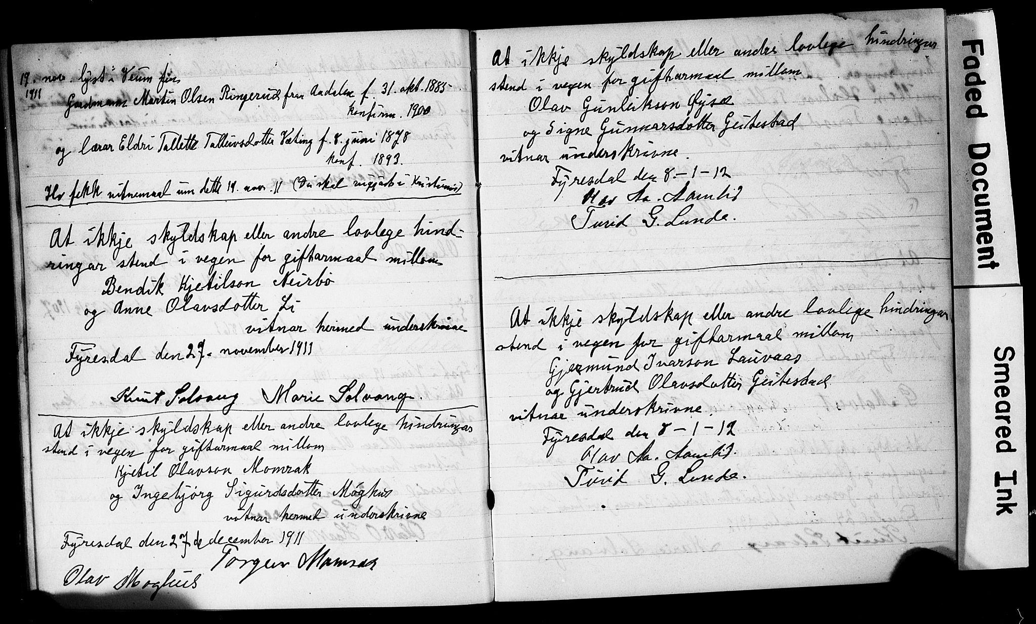 Fyresdal kirkebøker, AV/SAKO-A-263/H/Hb/L0002: Best man's statements no. 2, 1897-1918