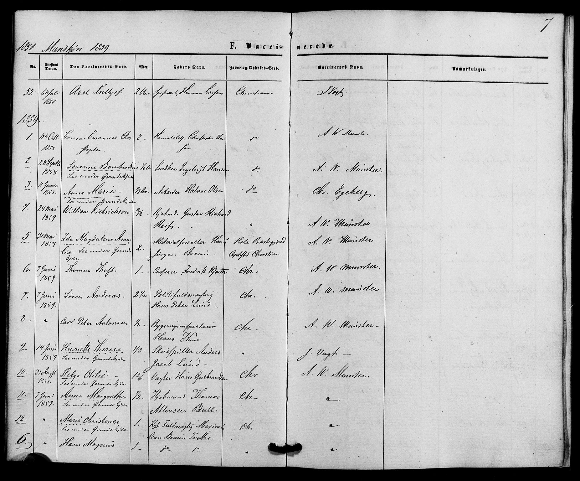 Trefoldighet prestekontor Kirkebøker, AV/SAO-A-10882/F/Fh/L0001: Vaccination register no. 1, 1857-1867, p. 7