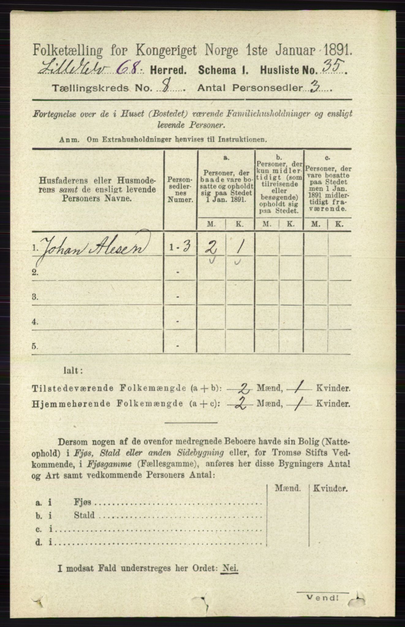 RA, 1891 census for 0438 Lille Elvedalen, 1891, p. 2463