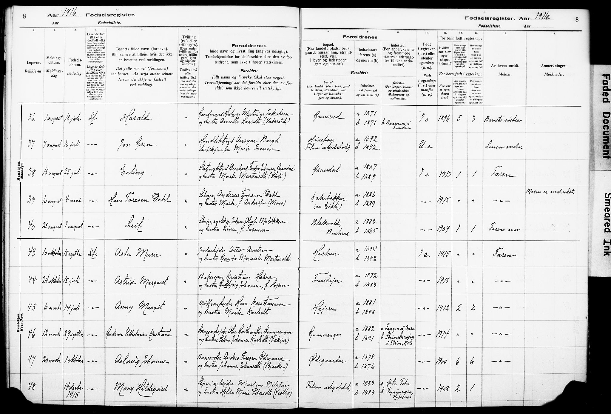 Norderhov kirkebøker, SAKO/A-237/J/Ja/L0001: Birth register no. 1, 1916-1930, p. 8