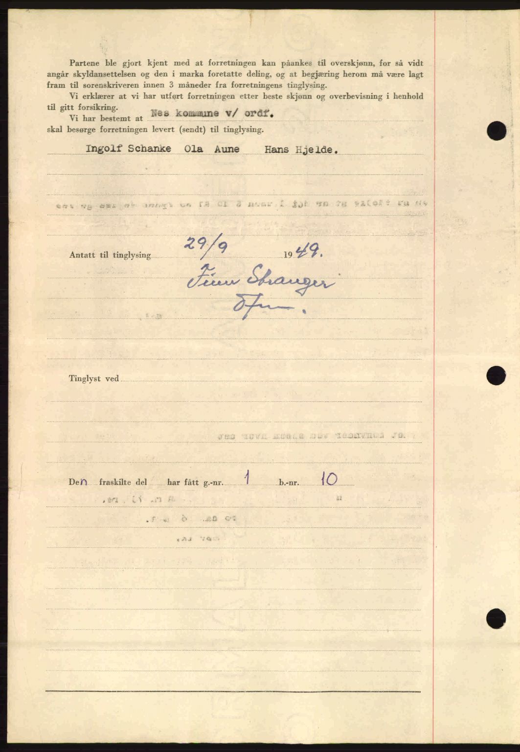Fosen sorenskriveri, AV/SAT-A-1107/1/2/2C: Mortgage book no. A10, 1949-1950, Diary no: : 1495/1949
