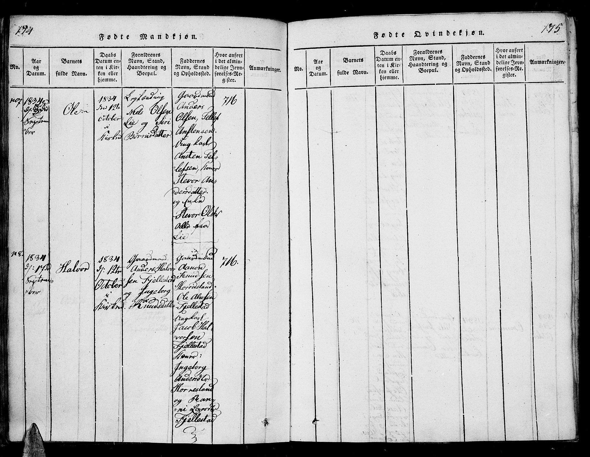 Vennesla sokneprestkontor, AV/SAK-1111-0045/Fa/Fac/L0003: Parish register (official) no. A 3, 1820-1834, p. 174-175