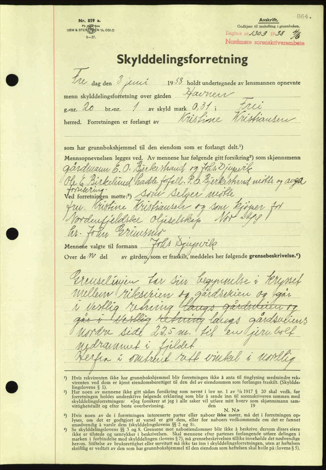 Nordmøre sorenskriveri, AV/SAT-A-4132/1/2/2Ca: Mortgage book no. A83, 1938-1938, Diary no: : 1303/1938