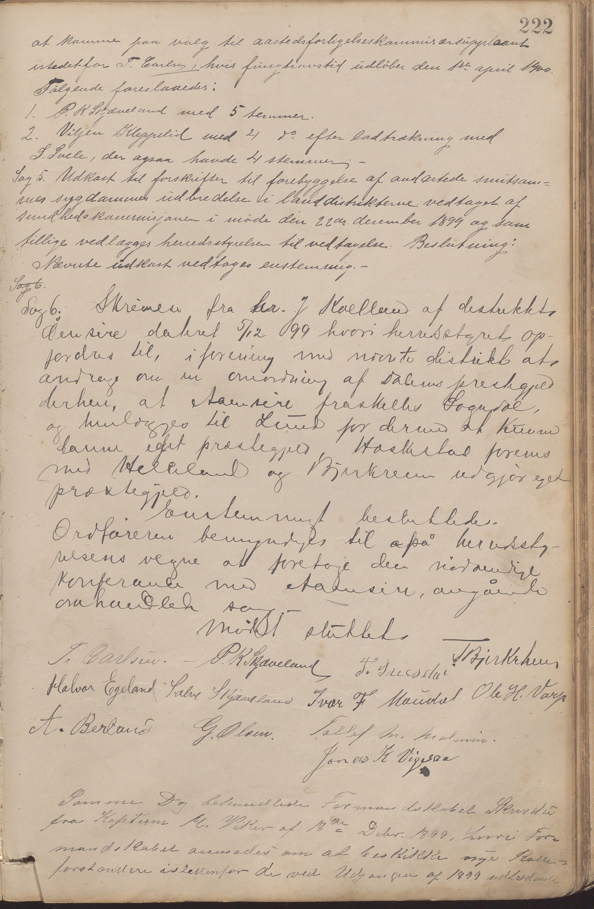 Bjerkreim kommune - Formannskapet/Sentraladministrasjonen, IKAR/K-101531/A/Aa/L0002: Møtebok, 1884-1903, p. 222a