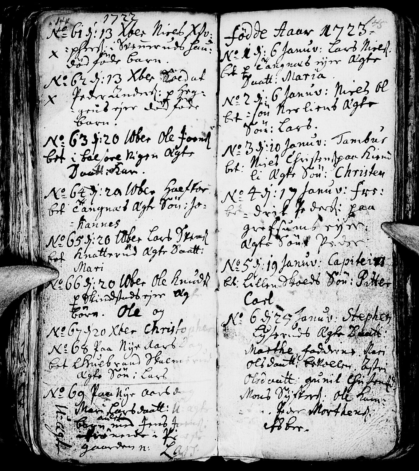 Nes prestekontor, Hedmark, AV/SAH-PREST-020/L/La/L0001: Parish register (copy) no. 1, 1663-1784, p. 144-145