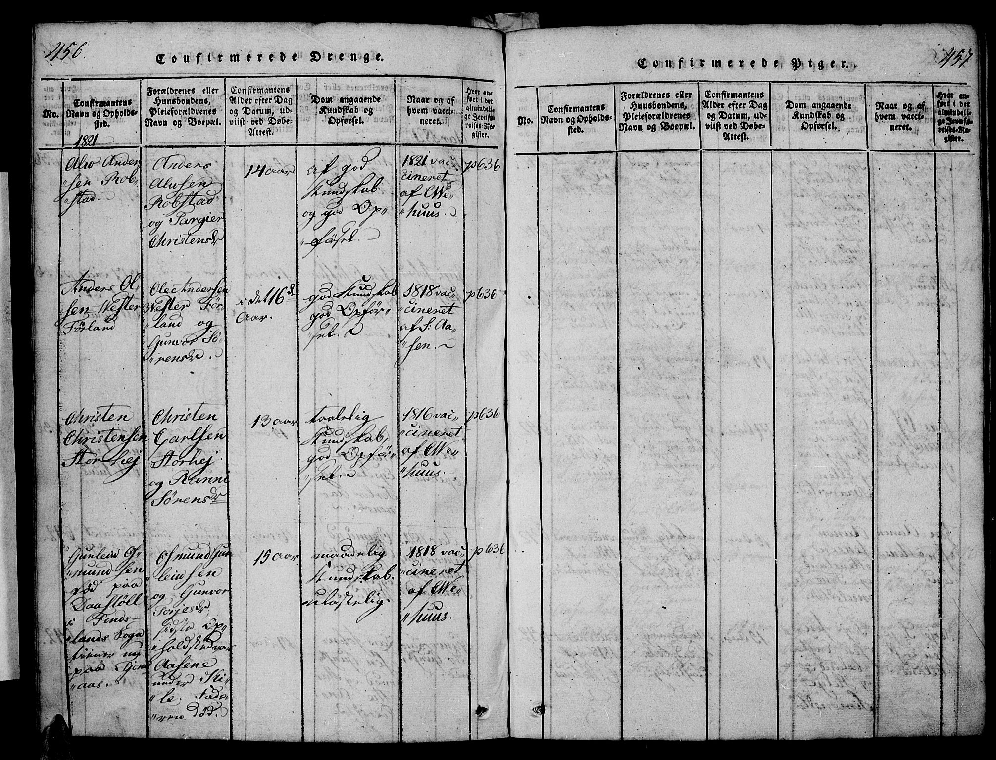 Vennesla sokneprestkontor, AV/SAK-1111-0045/Fb/Fba/L0001: Parish register (copy) no. B 1, 1820-1834, p. 456-457