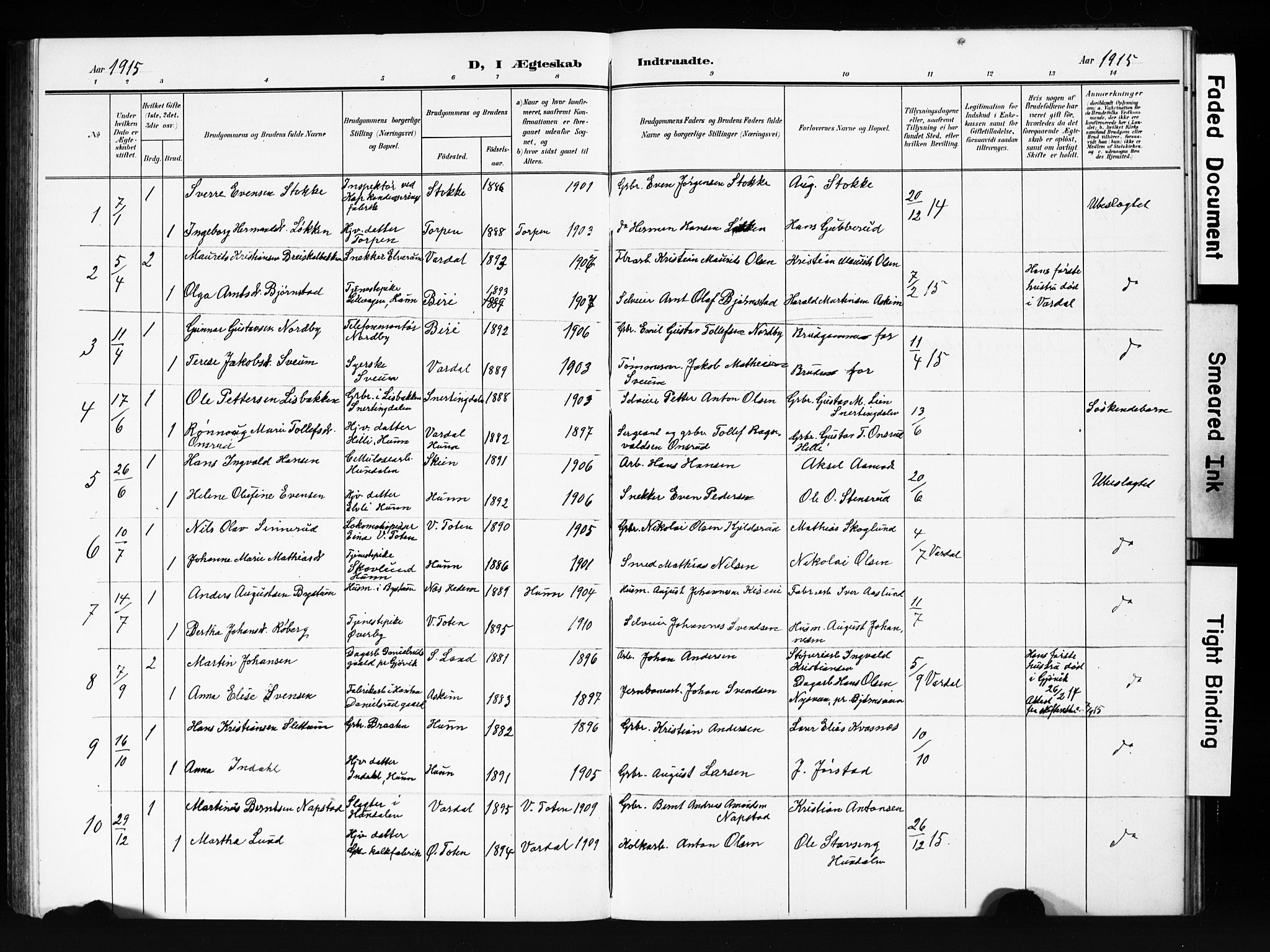 Vardal prestekontor, AV/SAH-PREST-100/H/Ha/Hab/L0013: Parish register (copy) no. 13, 1904-1915