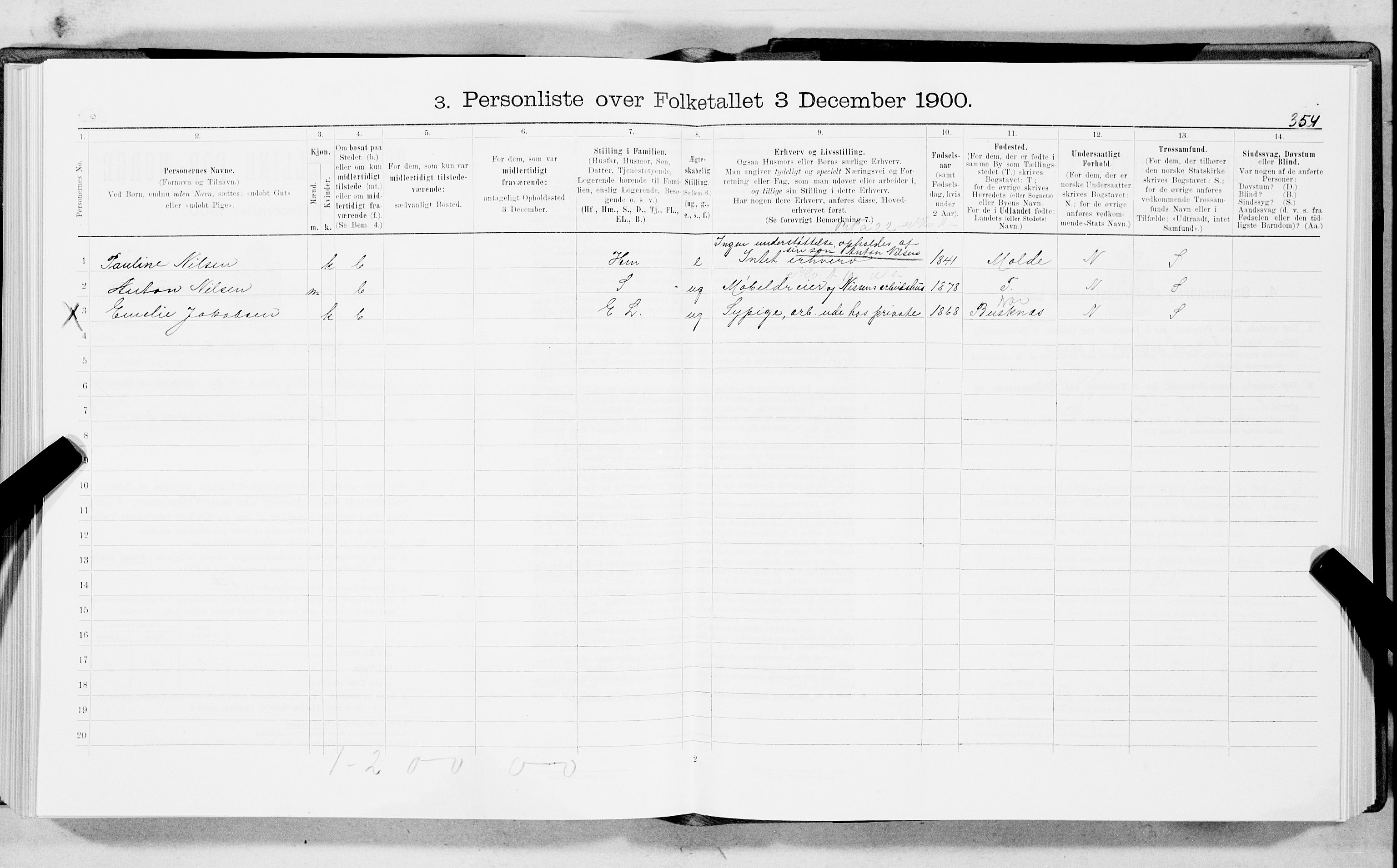SAT, 1900 census for Trondheim, 1900, p. 7657