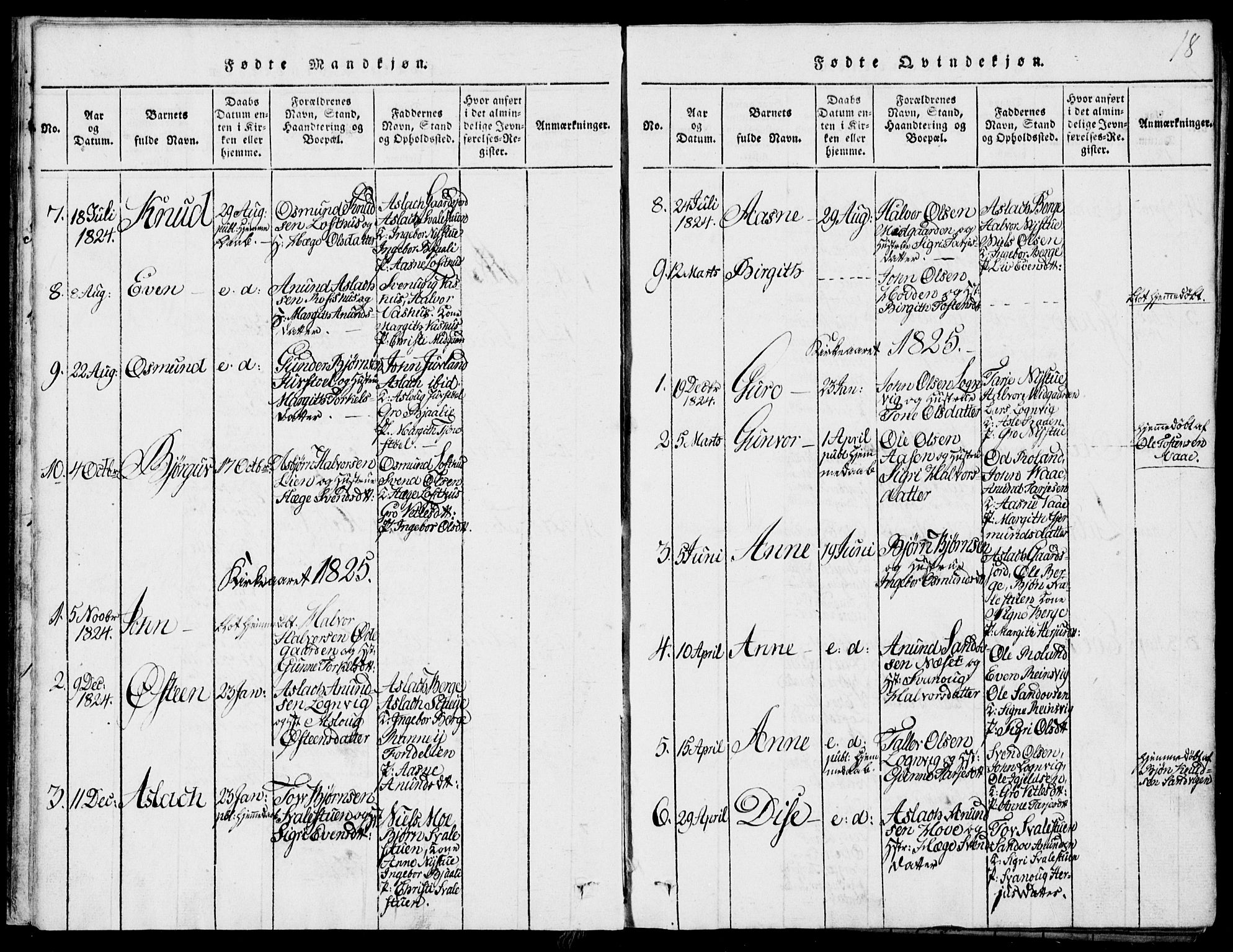 Rauland kirkebøker, SAKO/A-292/G/Ga/L0001: Parish register (copy) no. I 1, 1814-1843, p. 18