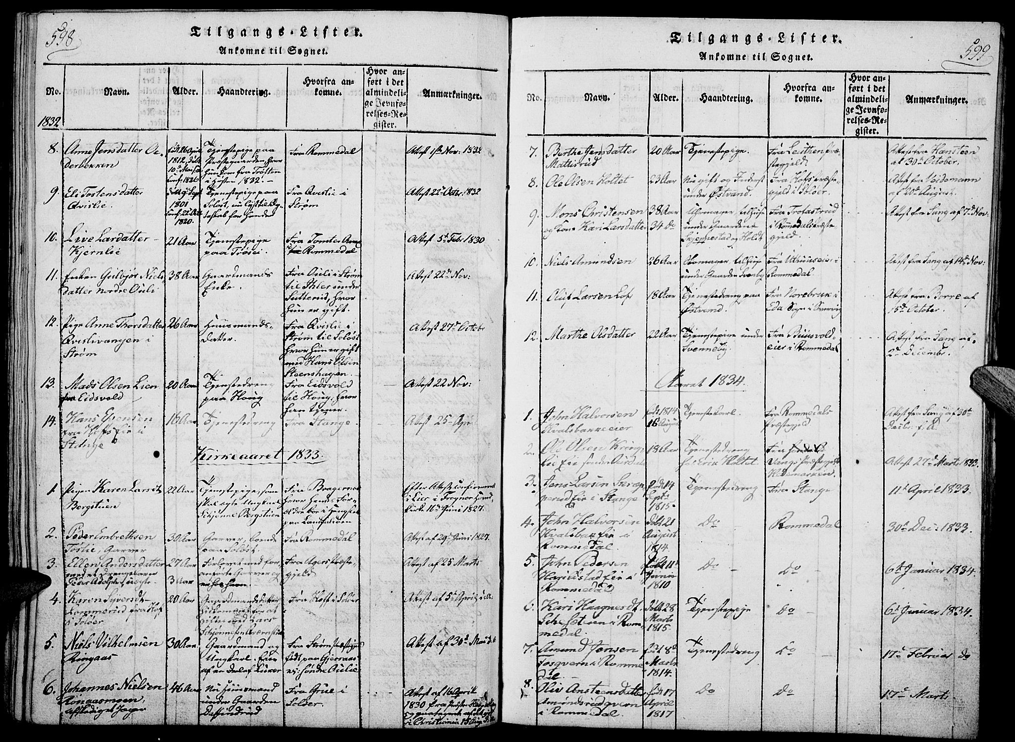 Nord-Odal prestekontor, AV/SAH-PREST-032/H/Ha/Haa/L0001: Parish register (official) no. 1, 1819-1838, p. 598-599