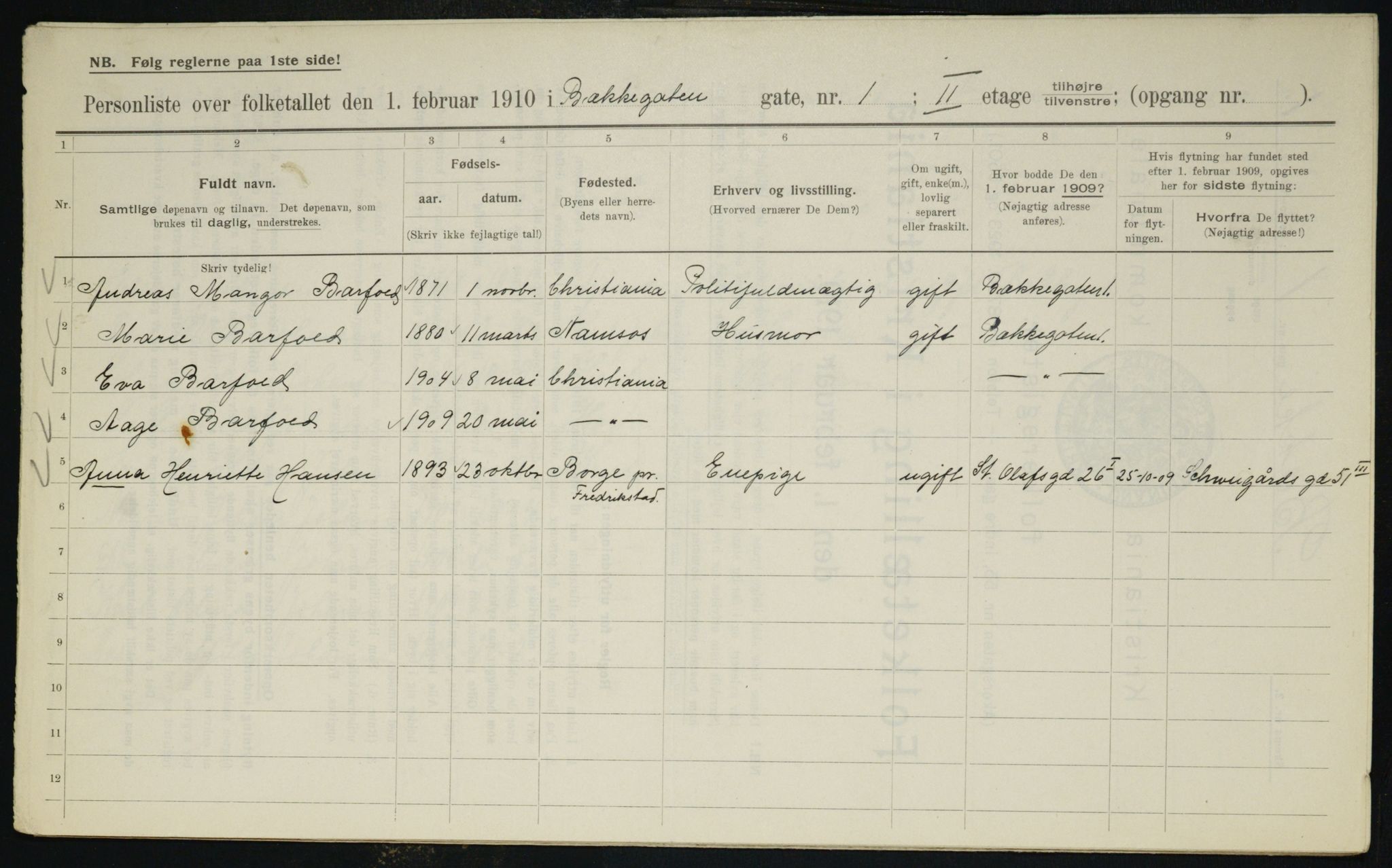 OBA, Municipal Census 1910 for Kristiania, 1910, p. 10568