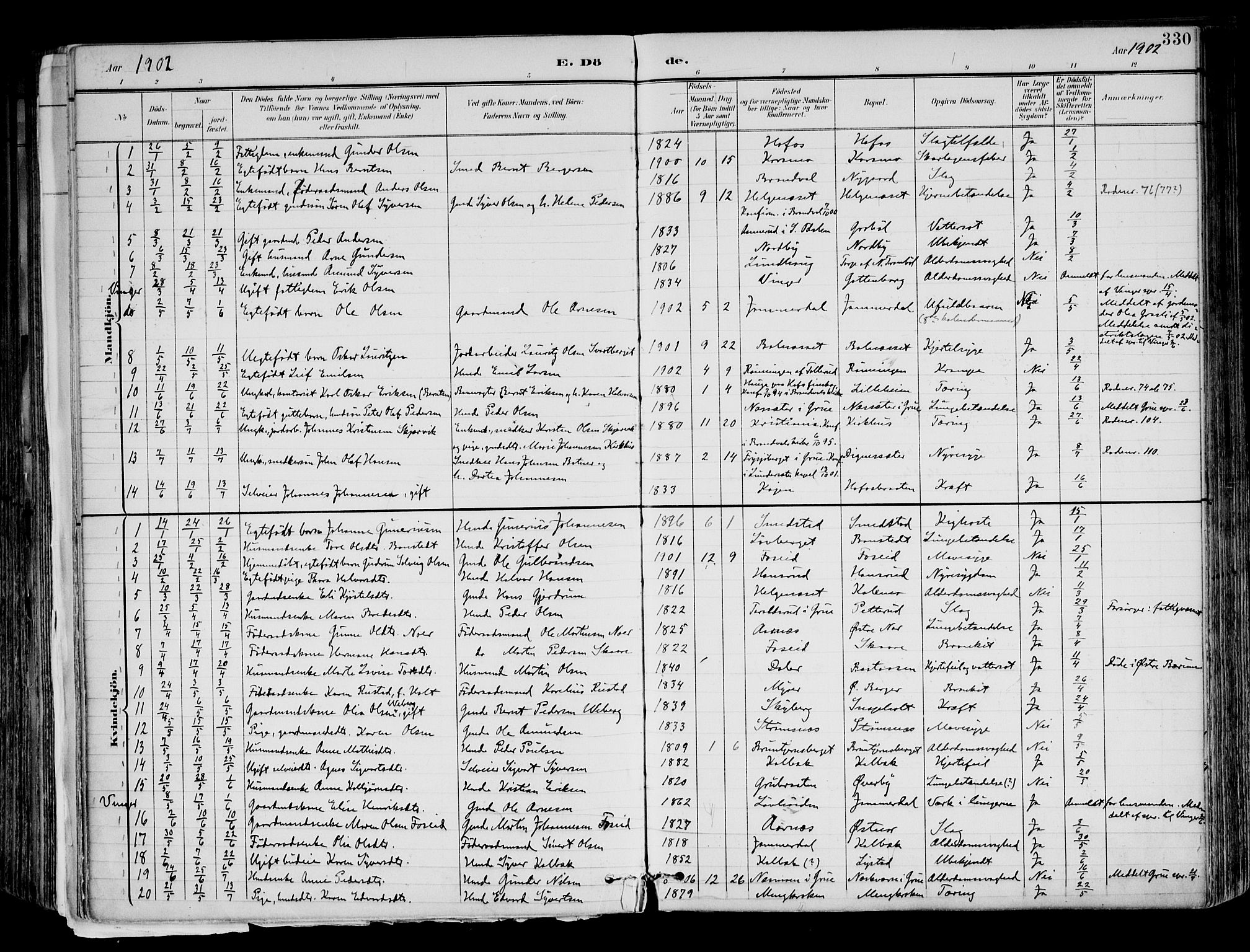 Brandval prestekontor, SAH/PREST-034/H/Ha/Haa/L0003: Parish register (official) no. 3, 1894-1909, p. 330