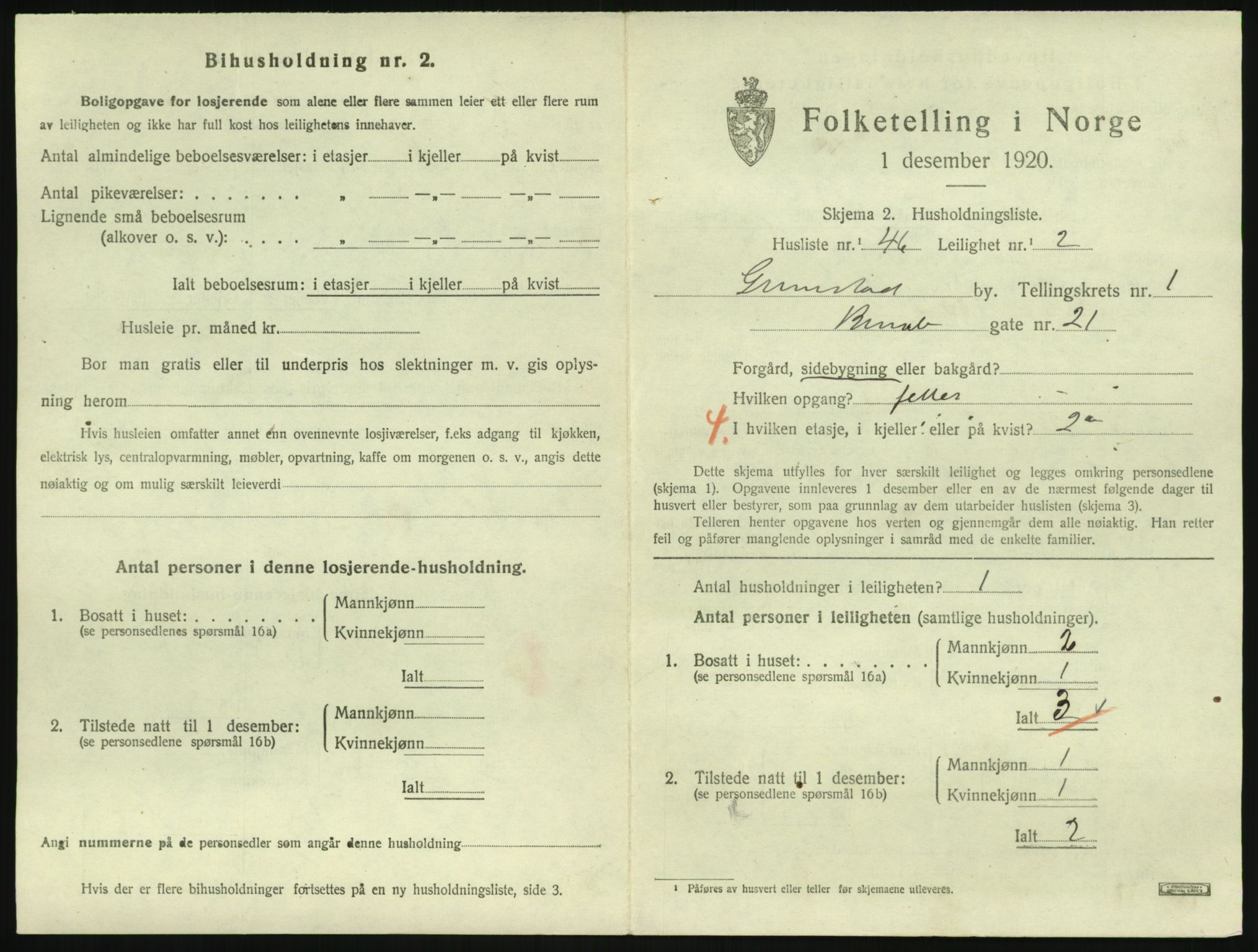 SAK, 1920 census for Grimstad, 1920, p. 1111