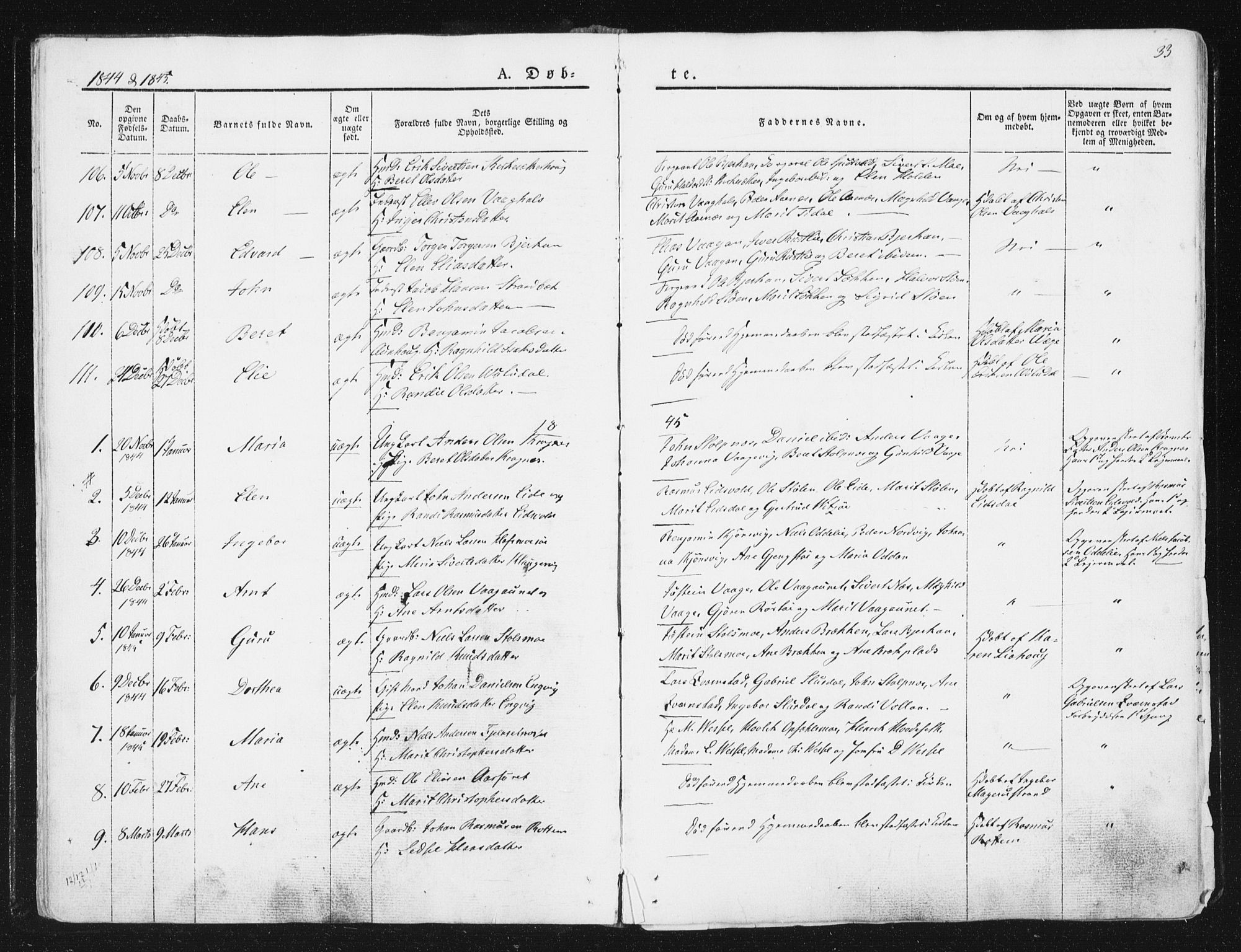 Ministerialprotokoller, klokkerbøker og fødselsregistre - Sør-Trøndelag, SAT/A-1456/630/L0493: Parish register (official) no. 630A06, 1841-1851, p. 33