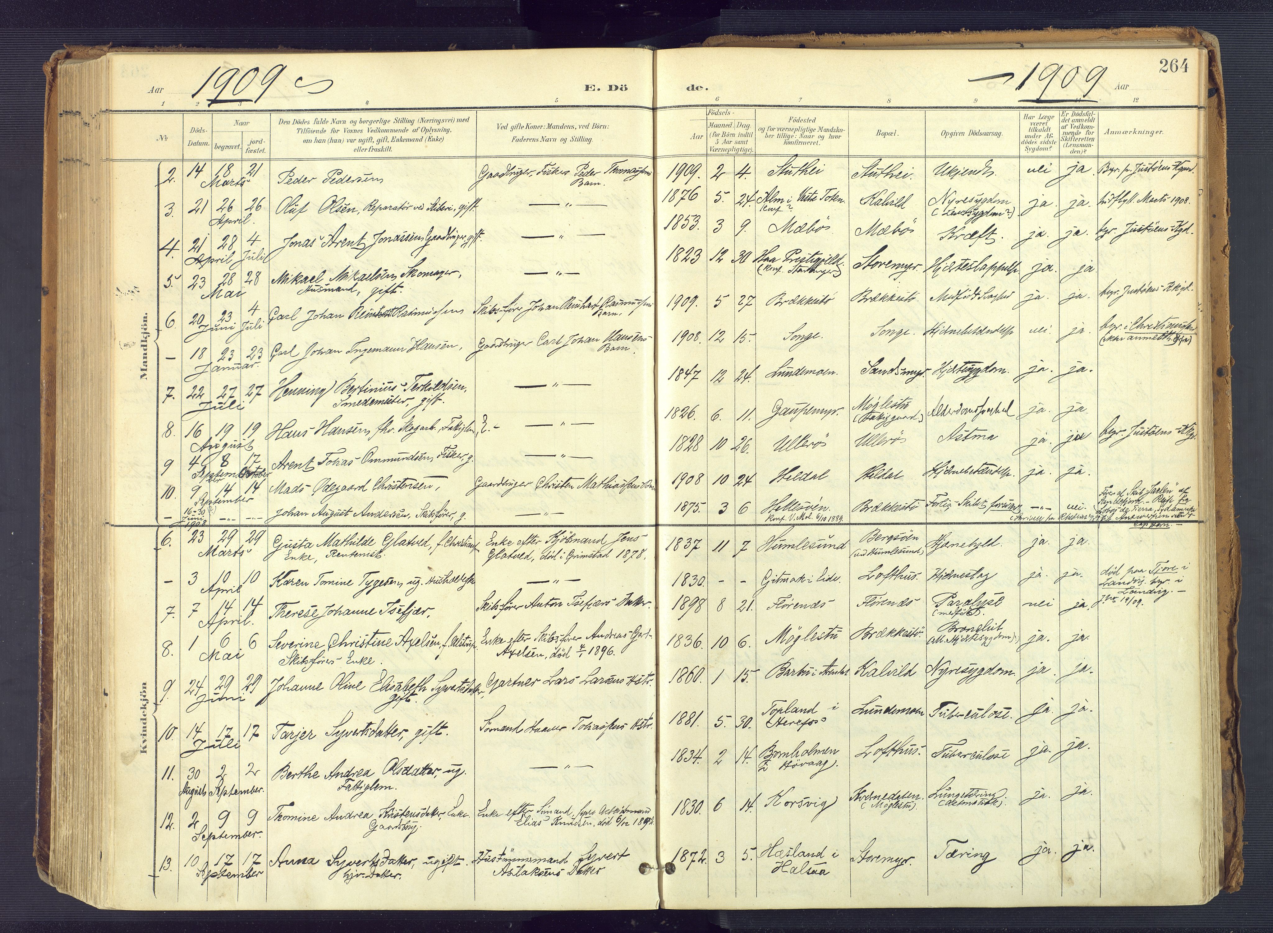 Vestre Moland sokneprestkontor, SAK/1111-0046/F/Fa/Fab/L0010: Parish register (official) no. A 10, 1900-1926, p. 264