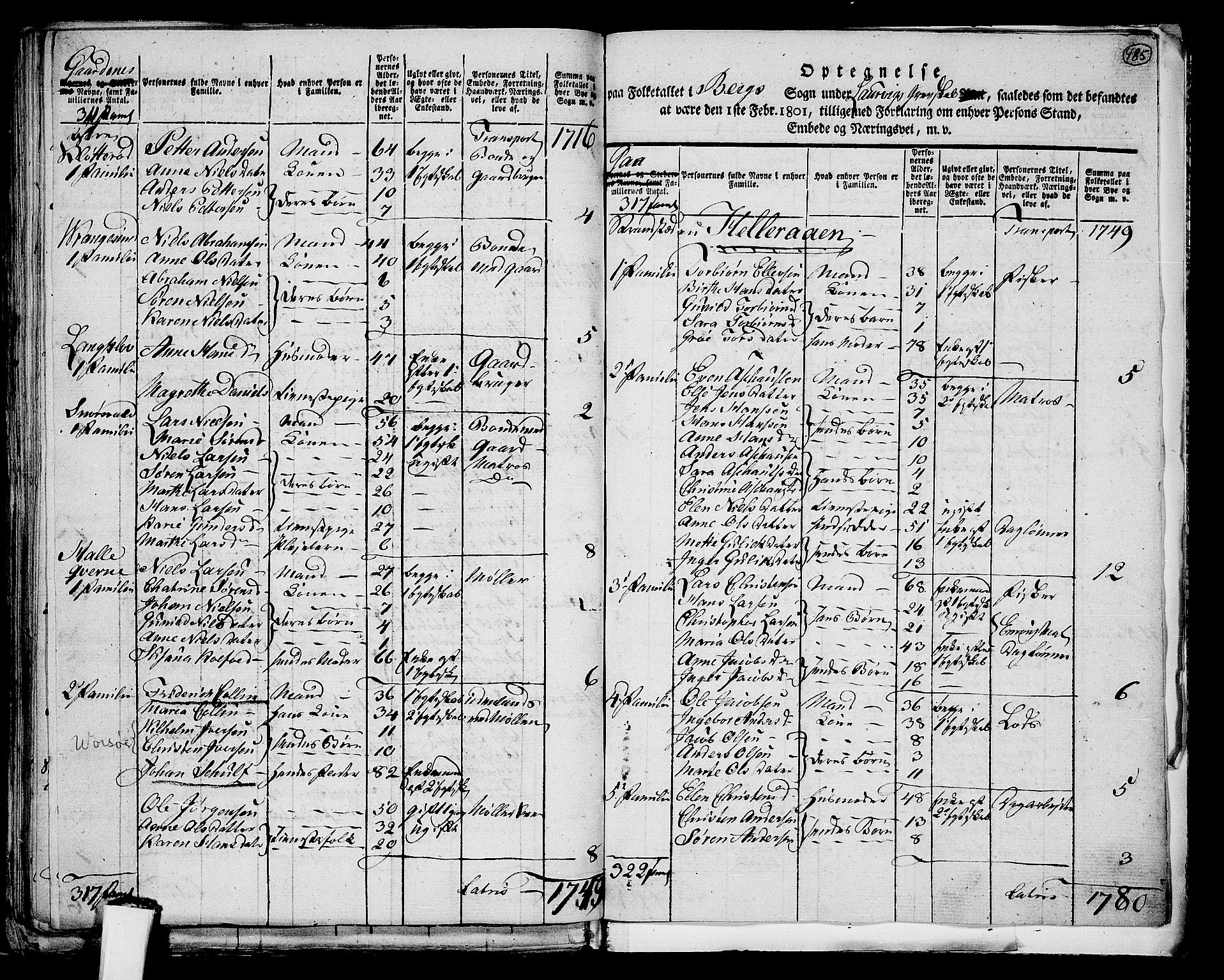 RA, 1801 census for 0726P Brunlanes, 1801, p. 484b-485a