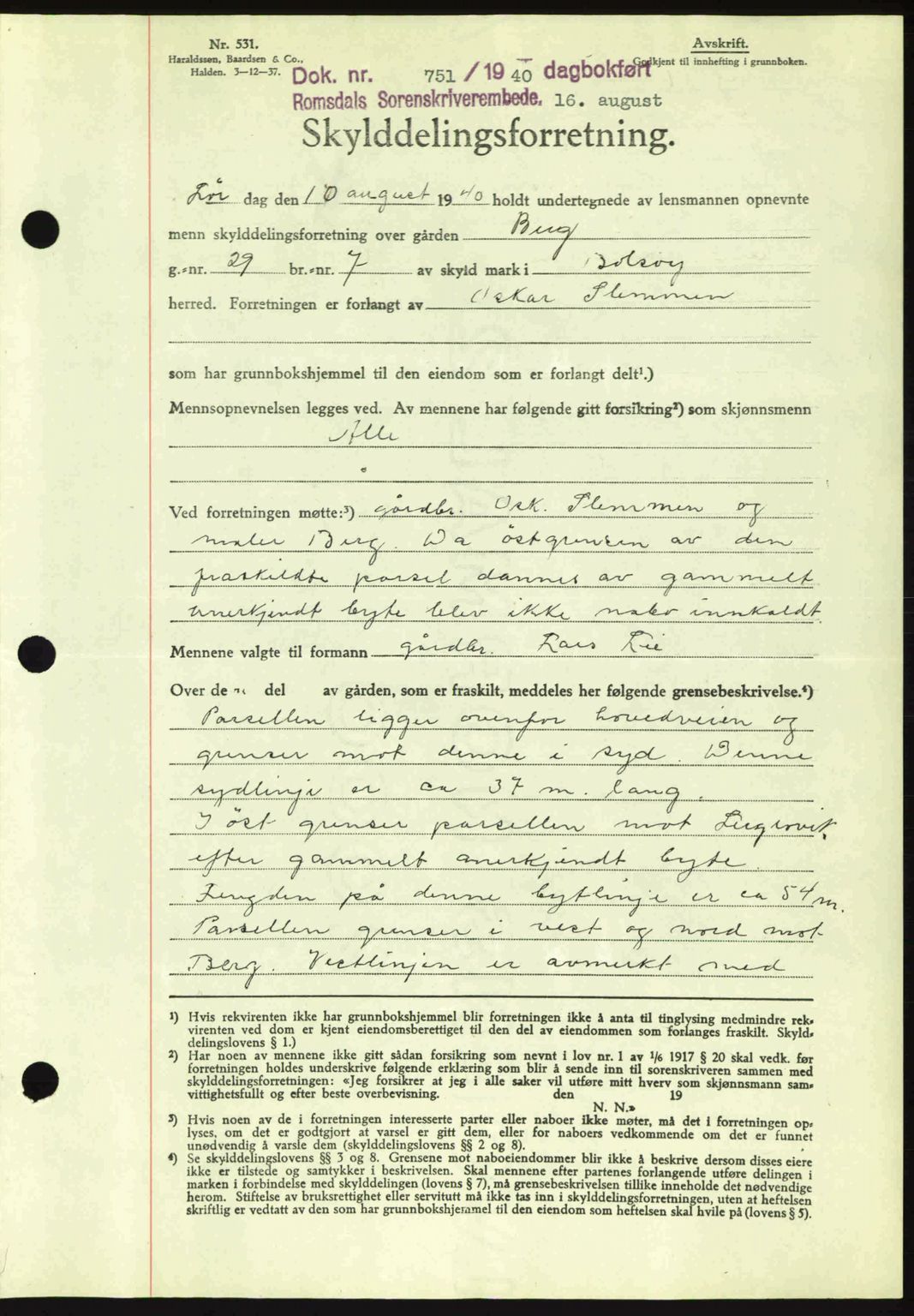 Romsdal sorenskriveri, AV/SAT-A-4149/1/2/2C: Mortgage book no. A8, 1939-1940, Diary no: : 751/1940