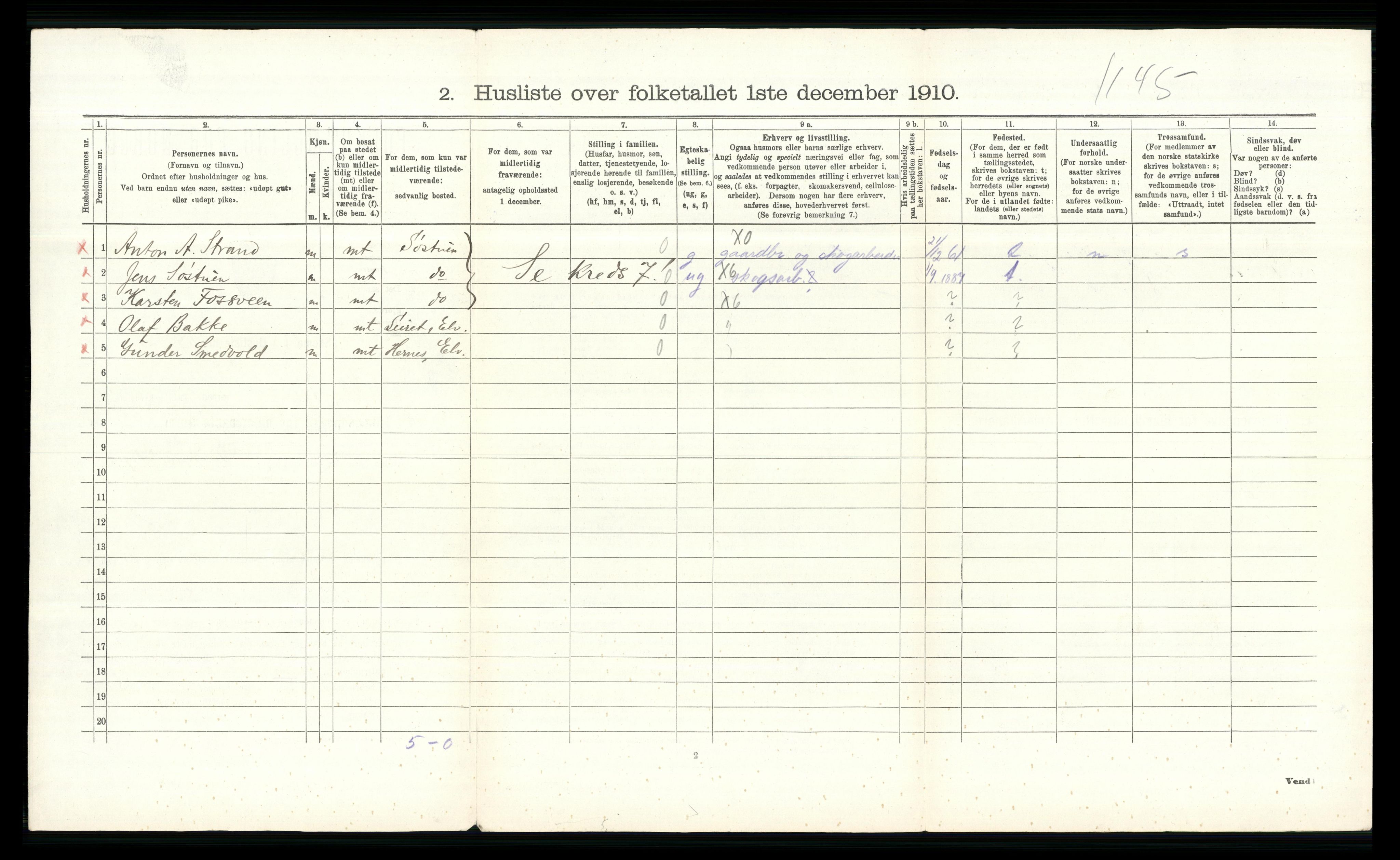 RA, 1910 census for Elverum, 1910, p. 618