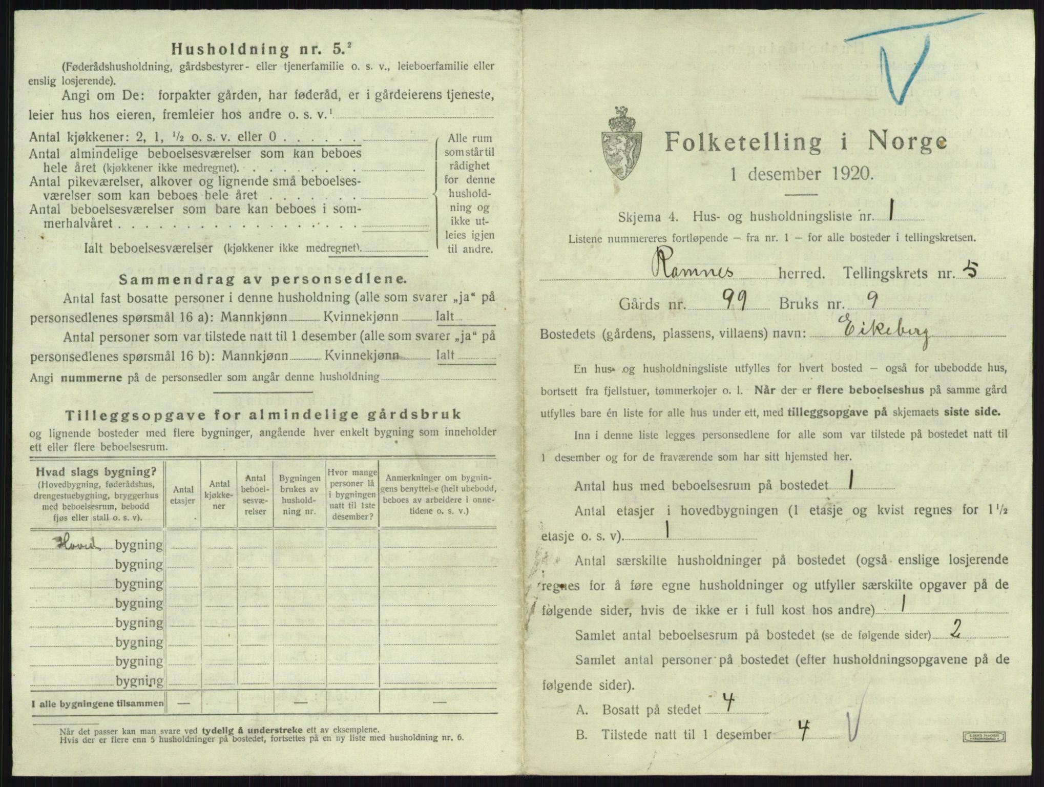 SAKO, 1920 census for Ramnes, 1920, p. 727