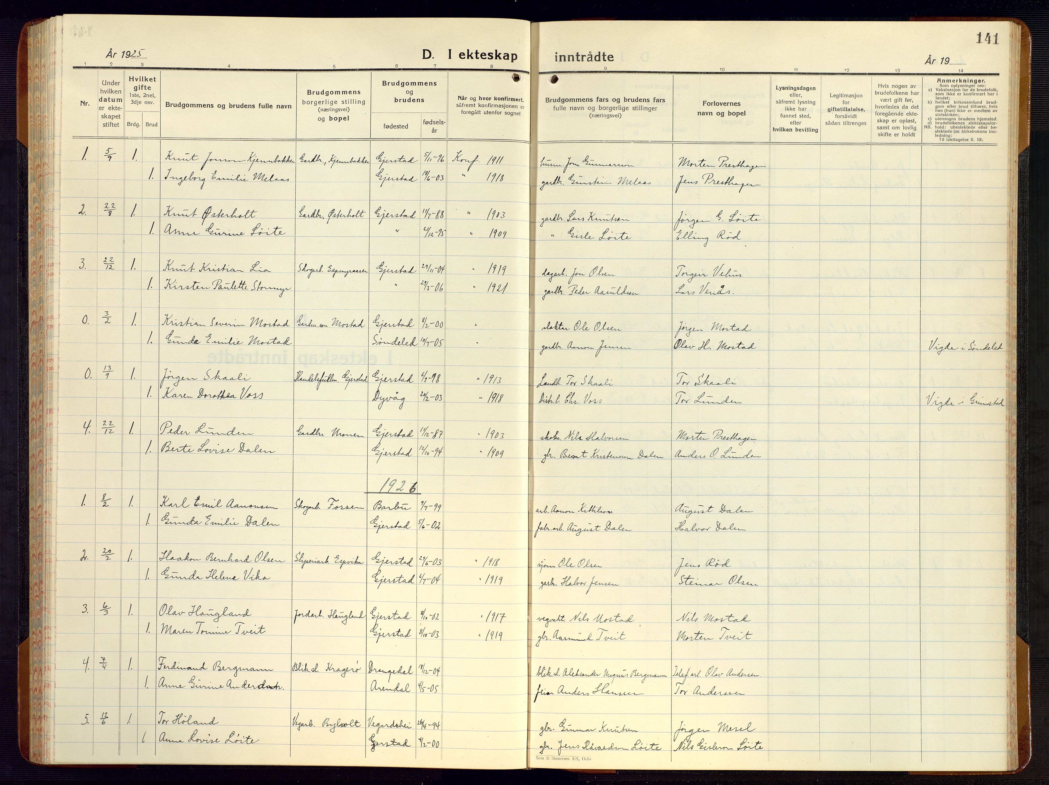 Gjerstad sokneprestkontor, AV/SAK-1111-0014/F/Fb/Fba/L0009: Parish register (copy) no. B 9, 1925-1946, p. 141