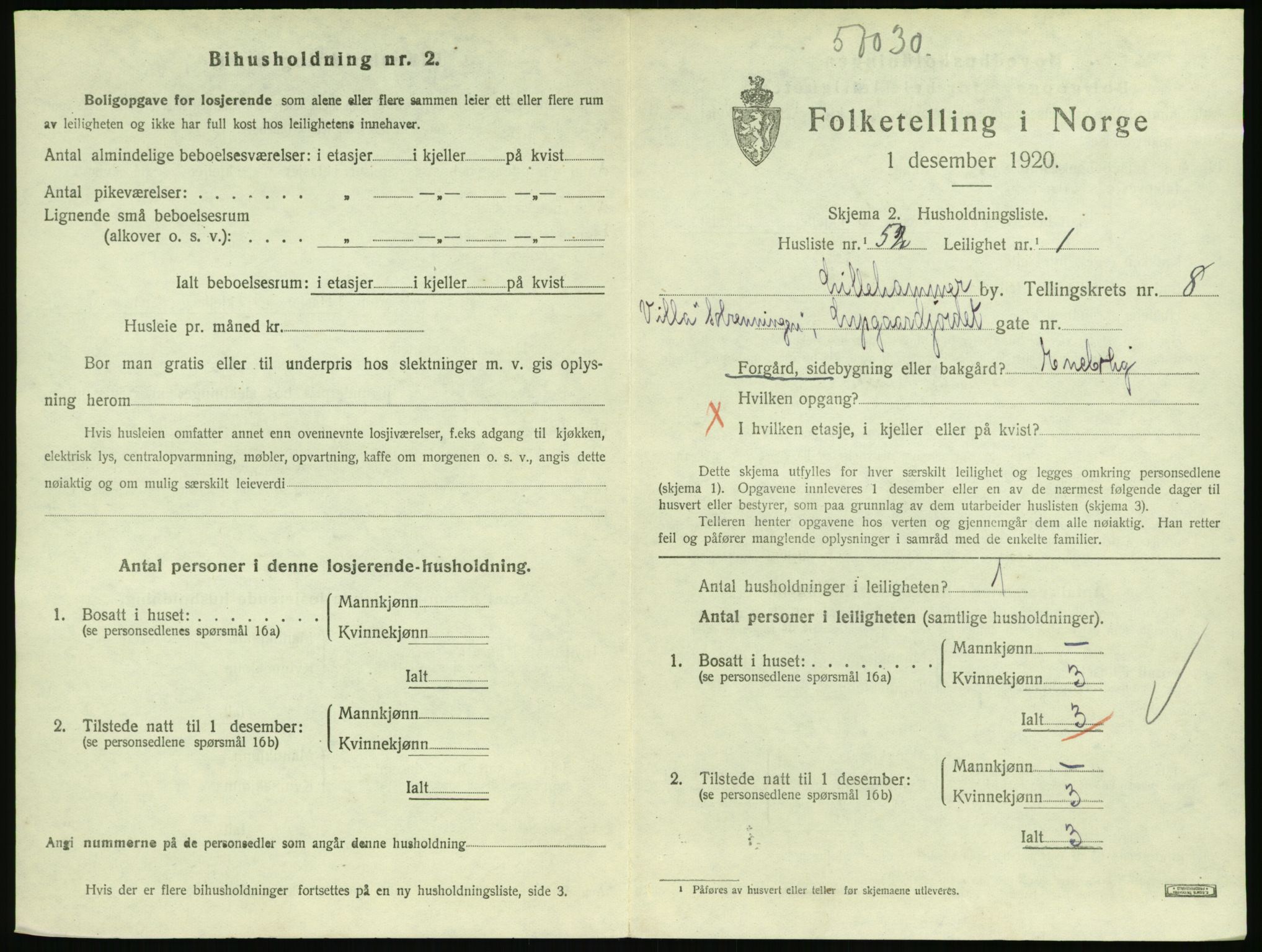 SAH, 1920 census for Lillehammer, 1920, p. 3022