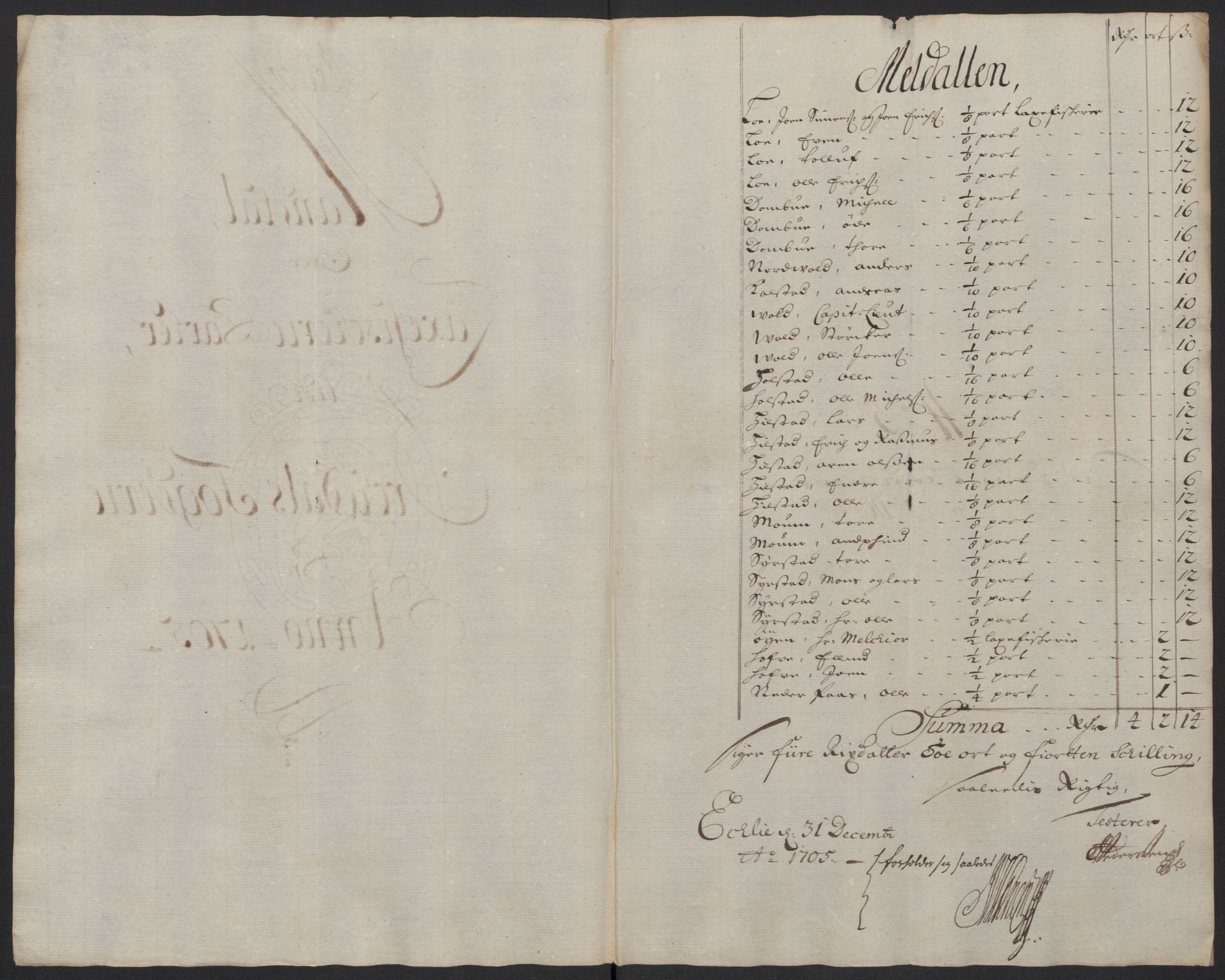 Rentekammeret inntil 1814, Reviderte regnskaper, Fogderegnskap, AV/RA-EA-4092/R60/L3955: Fogderegnskap Orkdal og Gauldal, 1705, p. 124