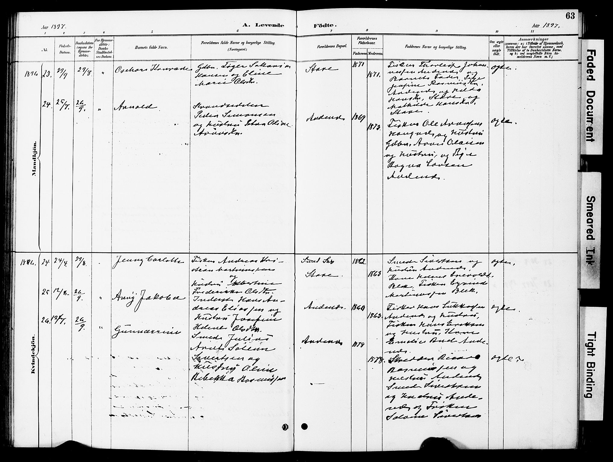 Ministerialprotokoller, klokkerbøker og fødselsregistre - Nordland, AV/SAT-A-1459/899/L1448: Parish register (copy) no. 899C03, 1887-1902, p. 63