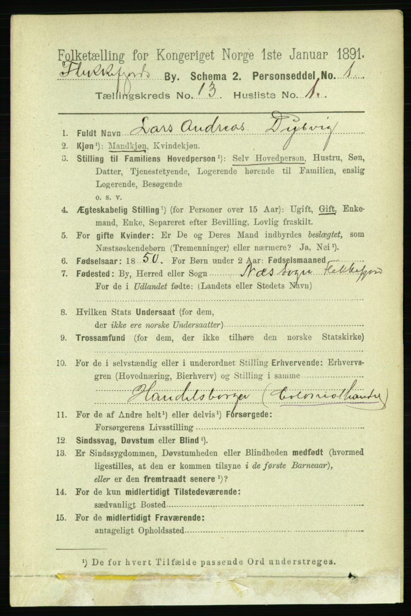 RA, 1891 census for 1004 Flekkefjord, 1891, p. 1780