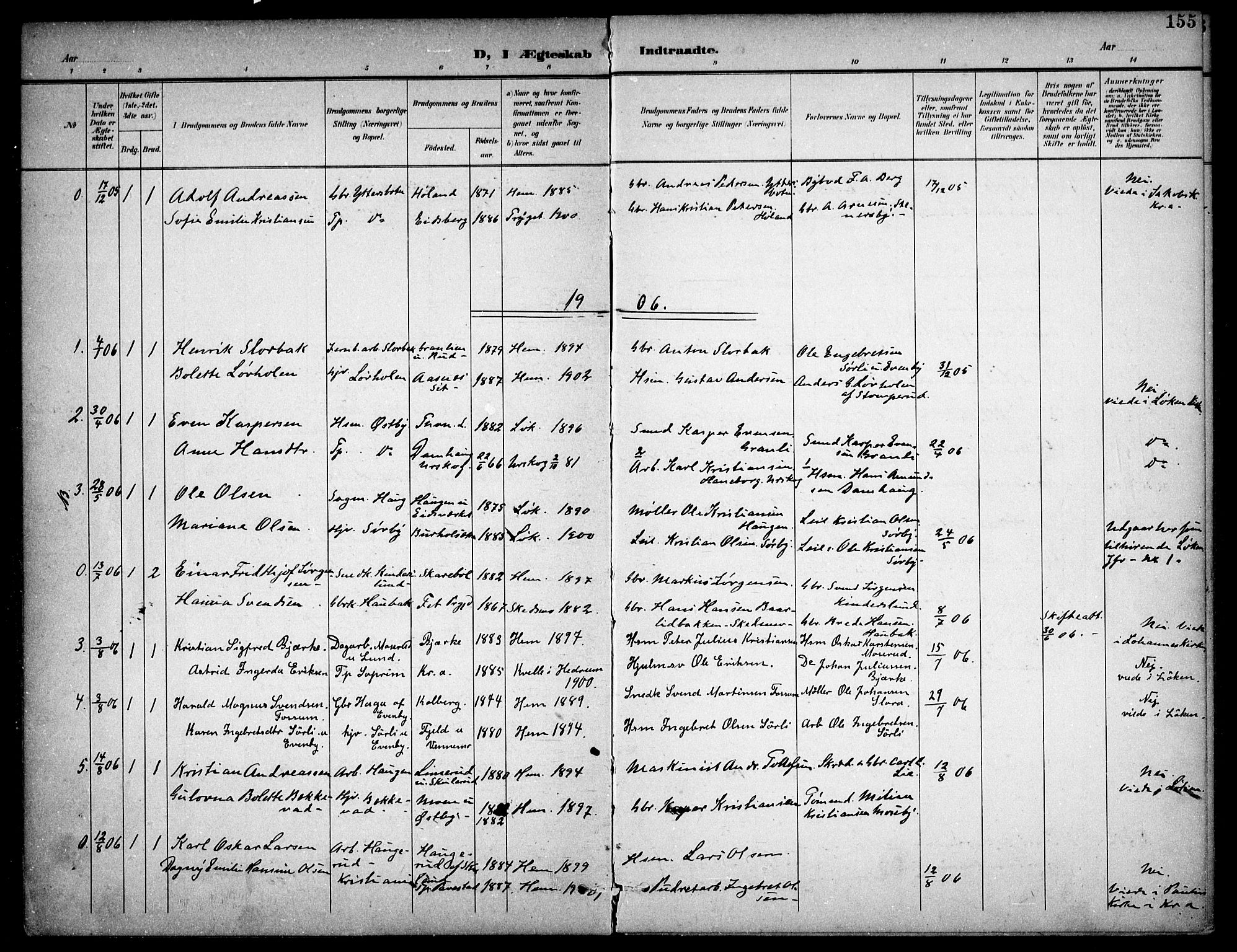 Høland prestekontor Kirkebøker, SAO/A-10346a/F/Fb/L0003: Parish register (official) no. II 3, 1897-1912, p. 155
