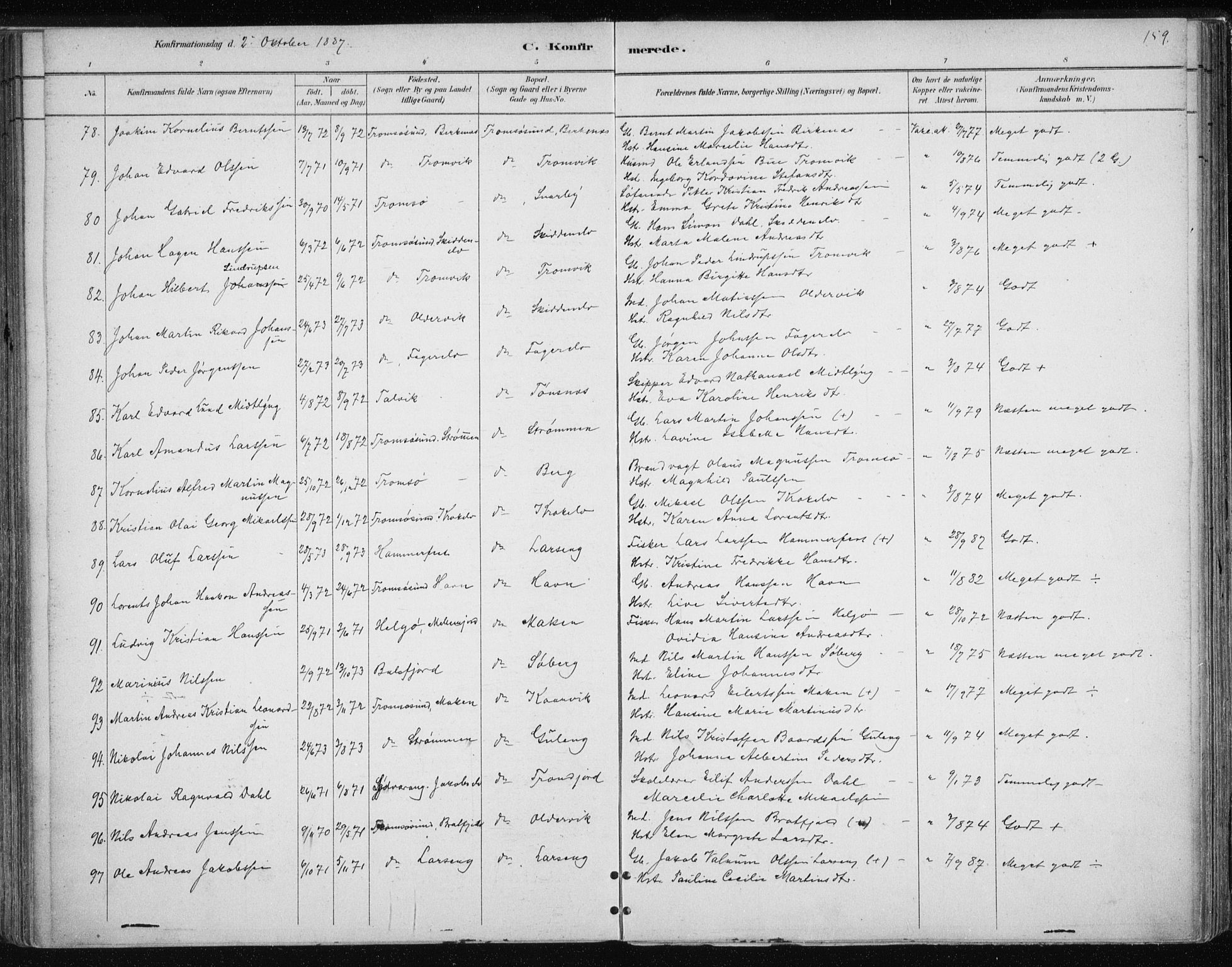 Tromsøysund sokneprestkontor, AV/SATØ-S-1304/G/Ga/L0004kirke: Parish register (official) no. 4, 1880-1888, p. 159