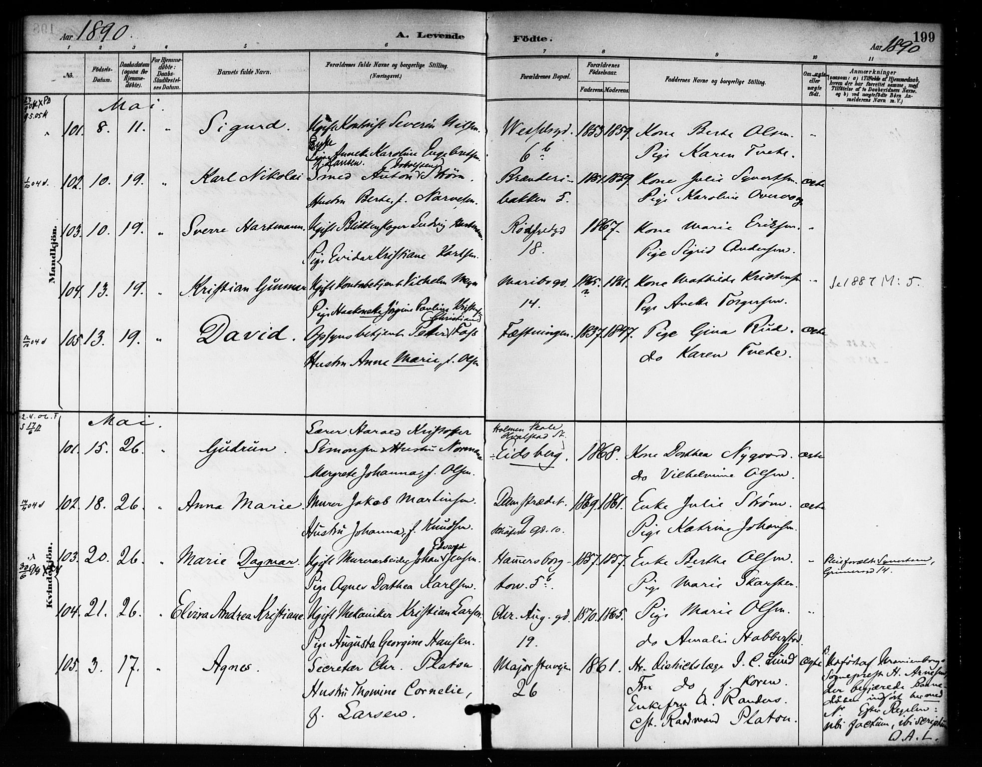 Rikshospitalet prestekontor Kirkebøker, AV/SAO-A-10309b/F/L0007: Parish register (official) no. 7, 1885-1890, p. 199