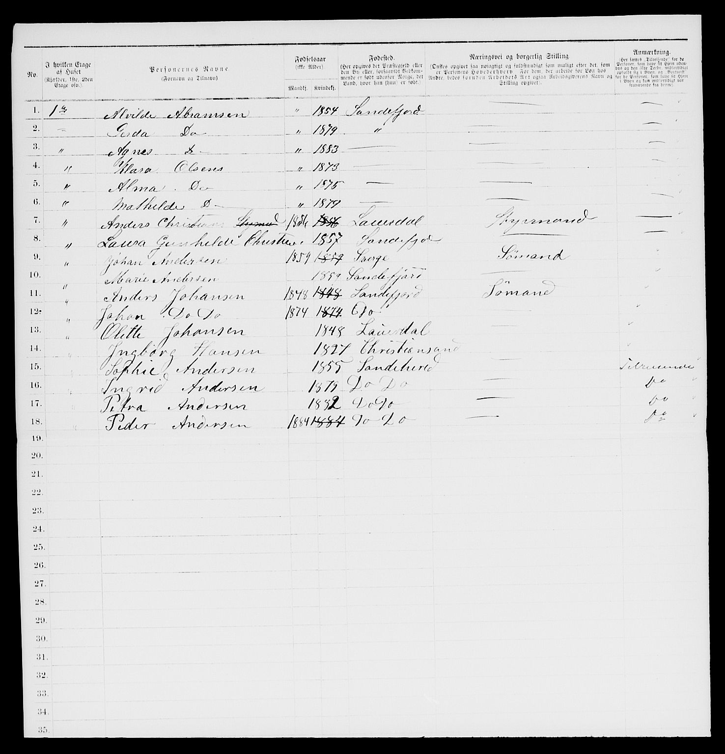 SAKO, 1885 census for 0706 Sandefjord, 1885, p. 70