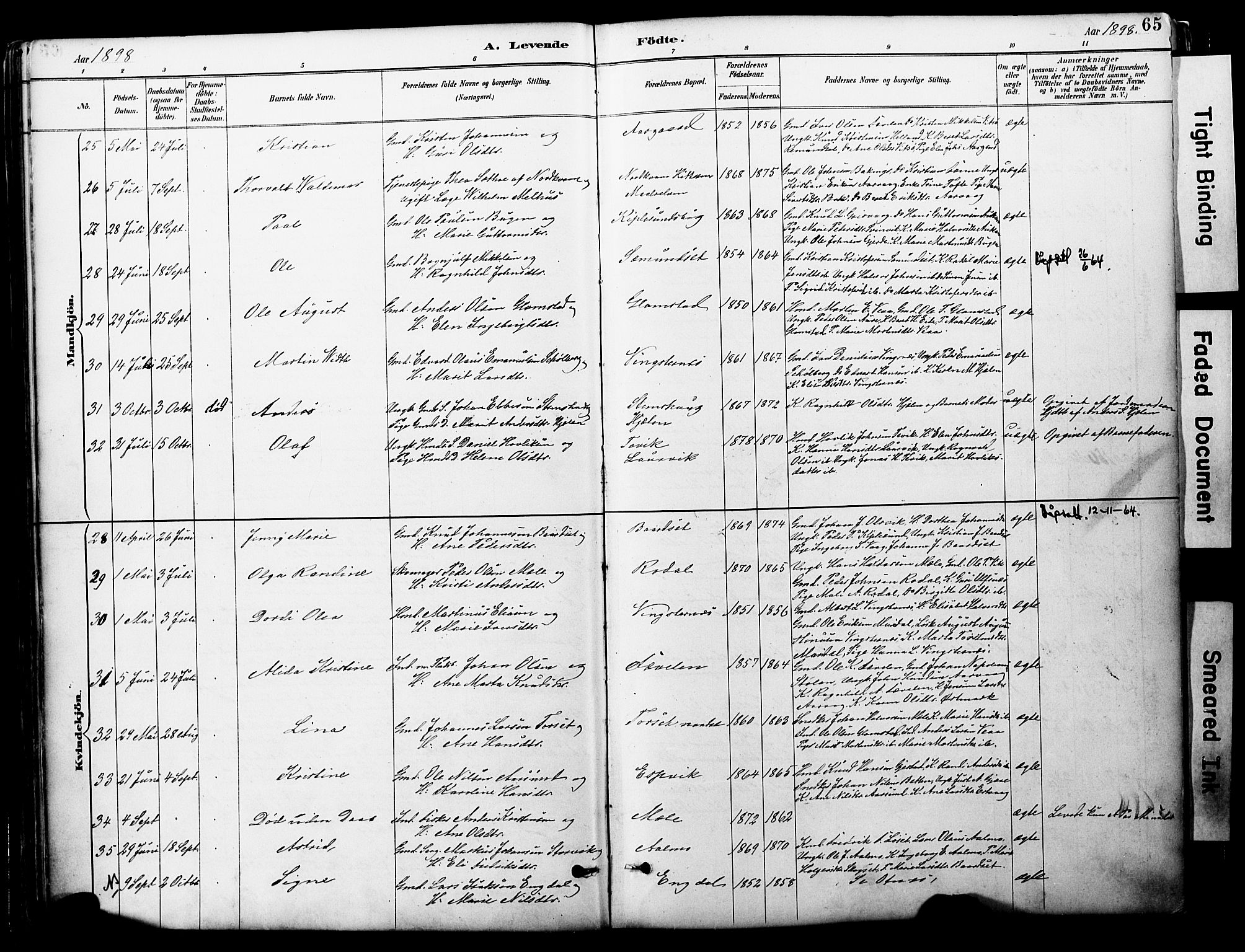 Ministerialprotokoller, klokkerbøker og fødselsregistre - Møre og Romsdal, AV/SAT-A-1454/578/L0907: Parish register (official) no. 578A06, 1887-1904, p. 65