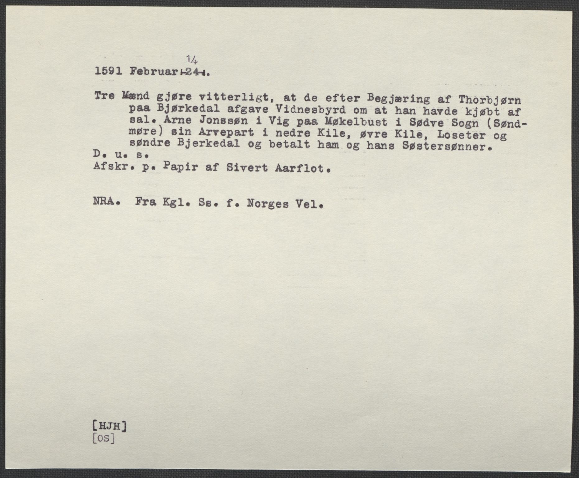 Riksarkivets diplomsamling, AV/RA-EA-5965/F02/L0093: Dokumenter, 1591, p. 26