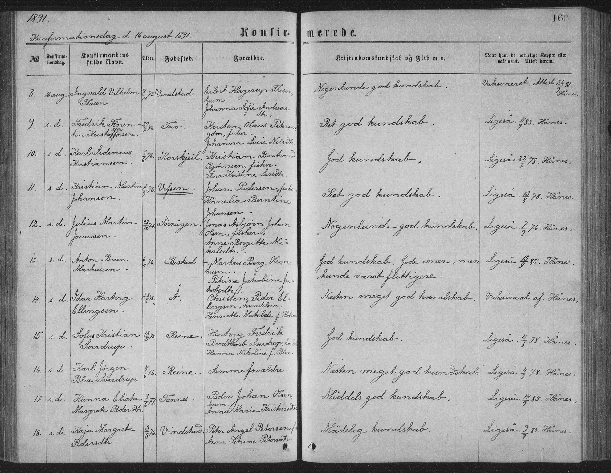 Ministerialprotokoller, klokkerbøker og fødselsregistre - Nordland, AV/SAT-A-1459/886/L1225: Parish register (copy) no. 886C02, 1874-1896, p. 160