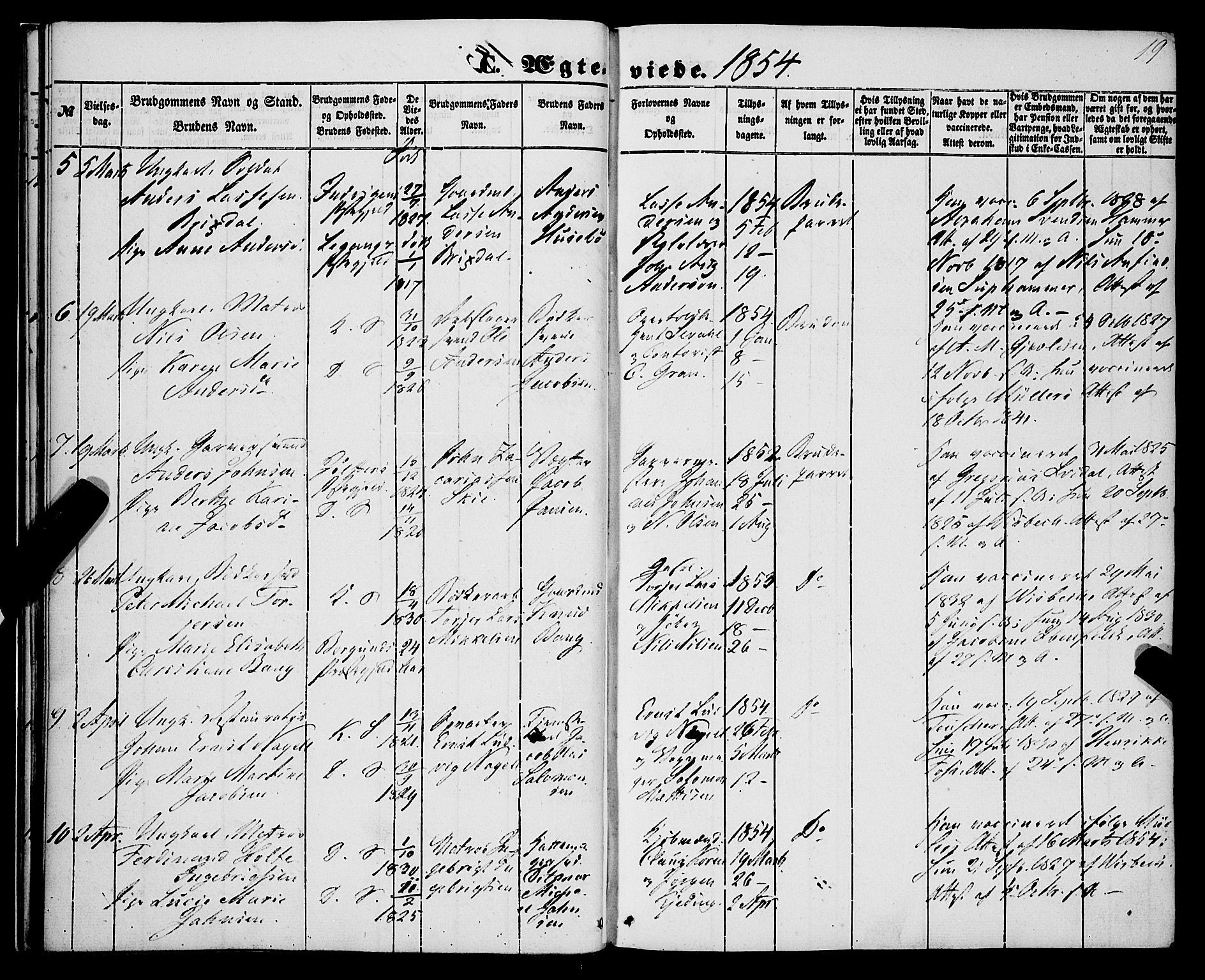 Korskirken sokneprestembete, AV/SAB-A-76101/H/Haa/L0035: Parish register (official) no. D 2, 1852-1867, p. 19