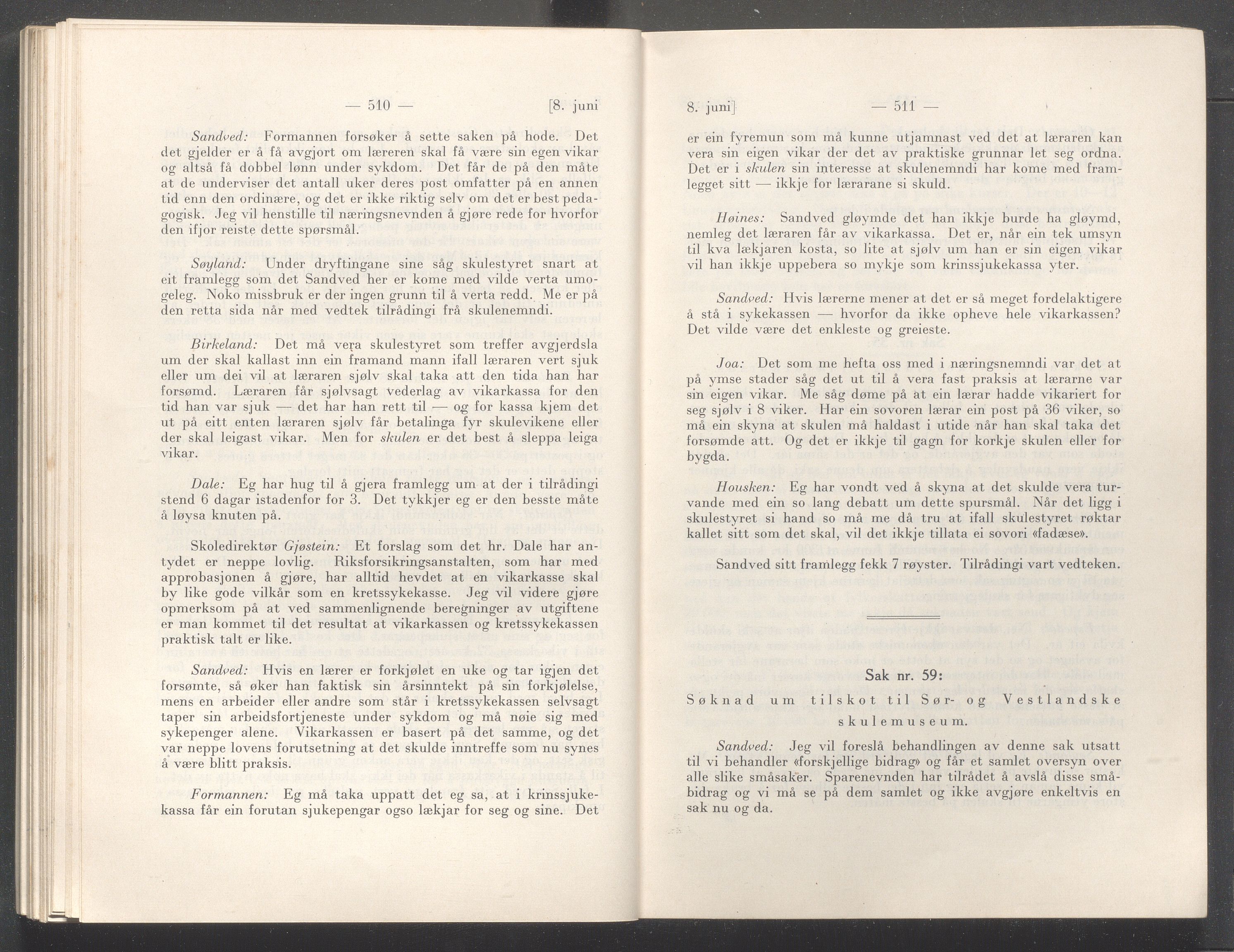 Rogaland fylkeskommune - Fylkesrådmannen , IKAR/A-900/A/Aa/Aaa/L0047: Møtebok , 1928, p. 510-511