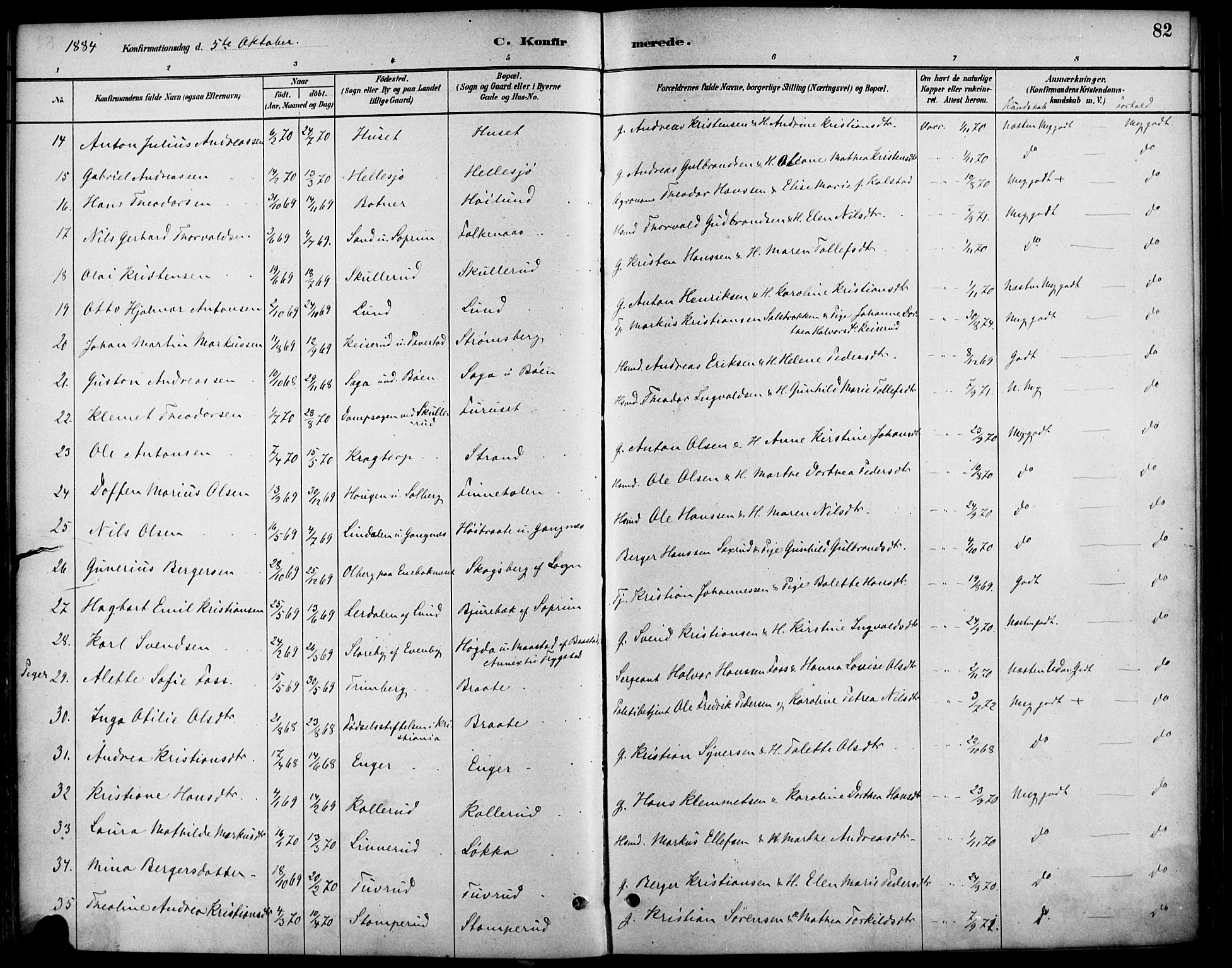 Høland prestekontor Kirkebøker, AV/SAO-A-10346a/F/Fb/L0001: Parish register (official) no. II 1, 1880-1897, p. 82