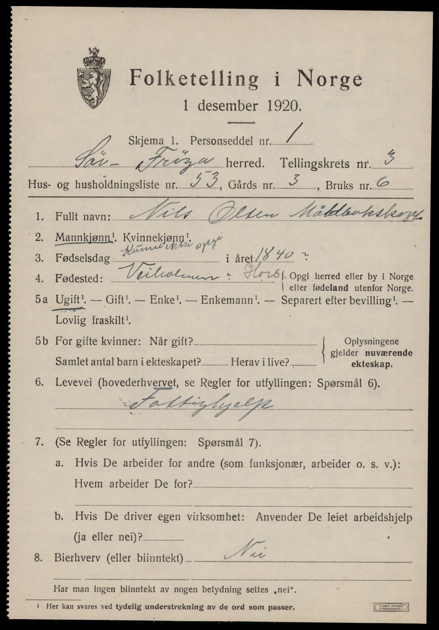 SAT, 1920 census for Sør-Frøya, 1920, p. 3383