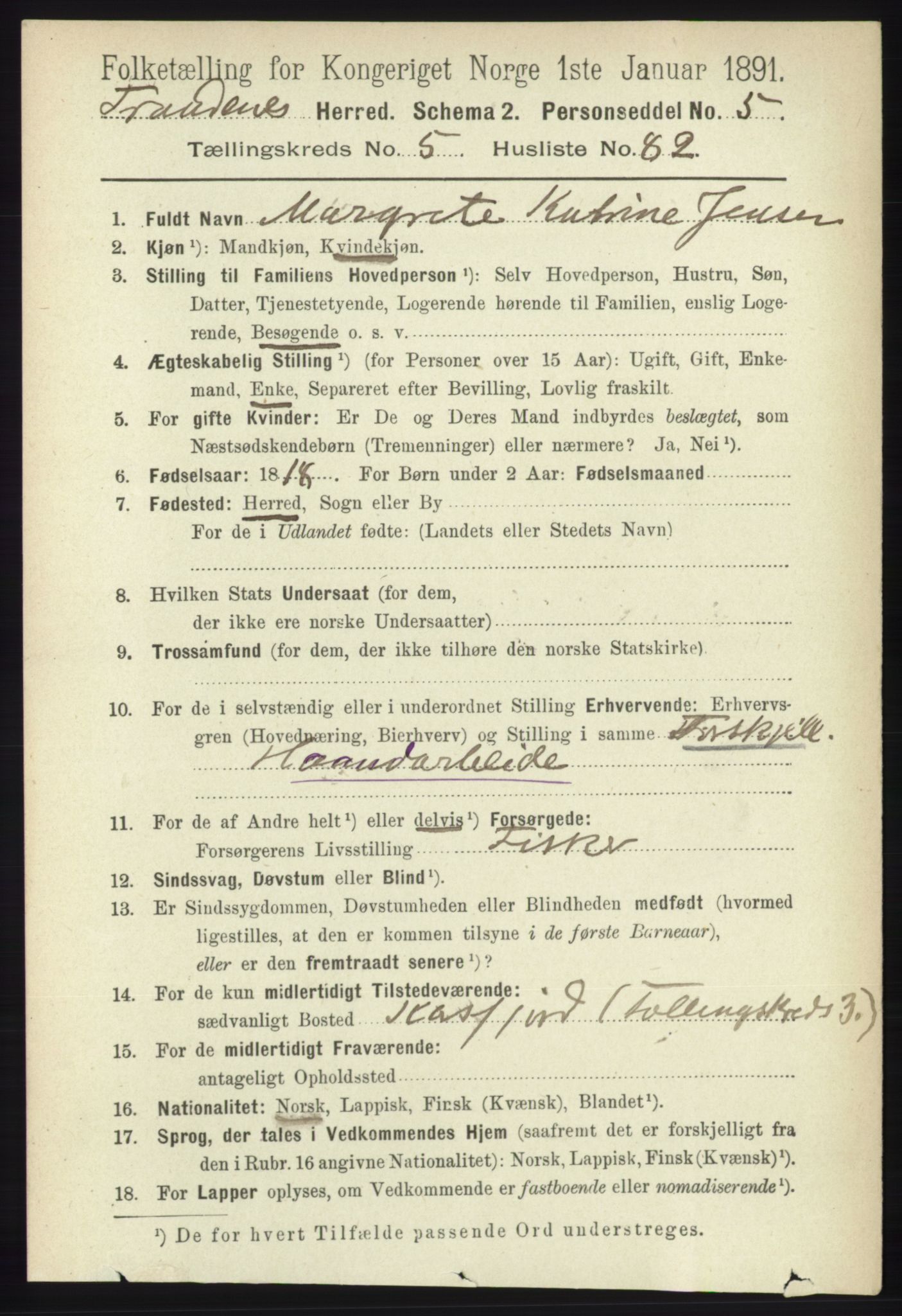 RA, 1891 census for 1914 Trondenes, 1891, p. 3436