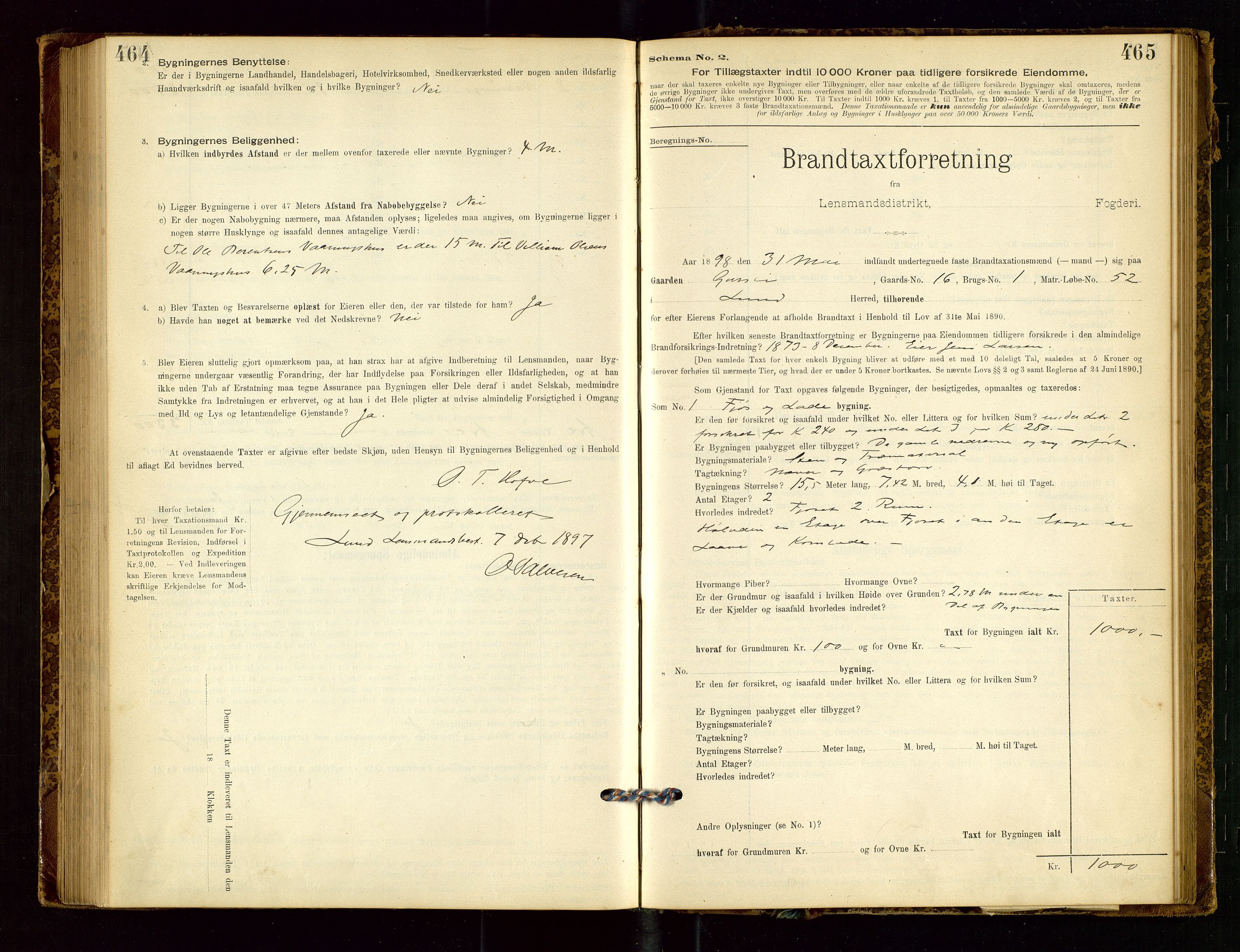 Lund lensmannskontor, SAST/A-100303/Gob/L0001: "Brandtakstprotokol", 1894-1907, p. 464-465