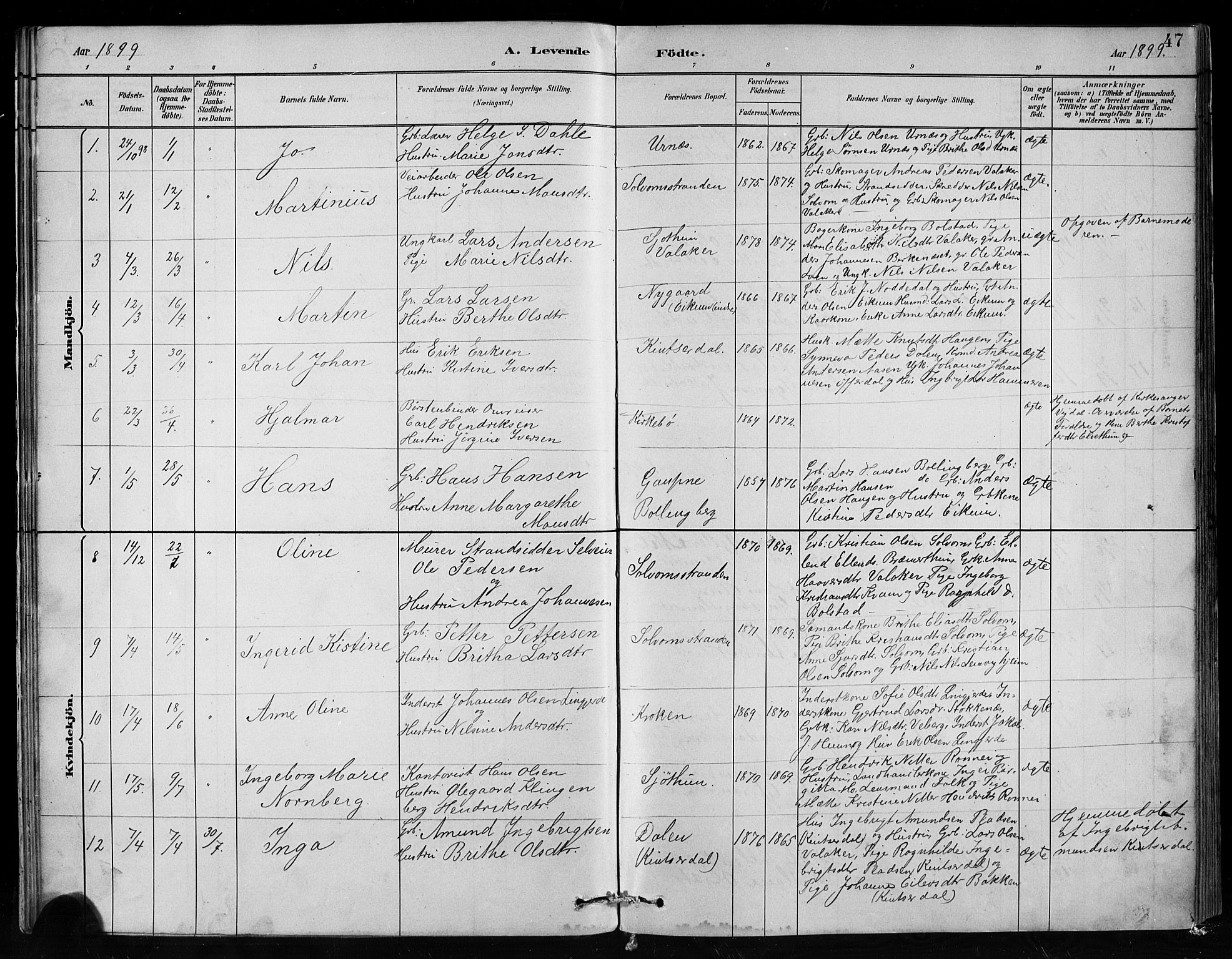 Hafslo sokneprestembete, SAB/A-80301/H/Hab/Habc/L0001: Parish register (copy) no. C 1, 1882-1908, p. 47